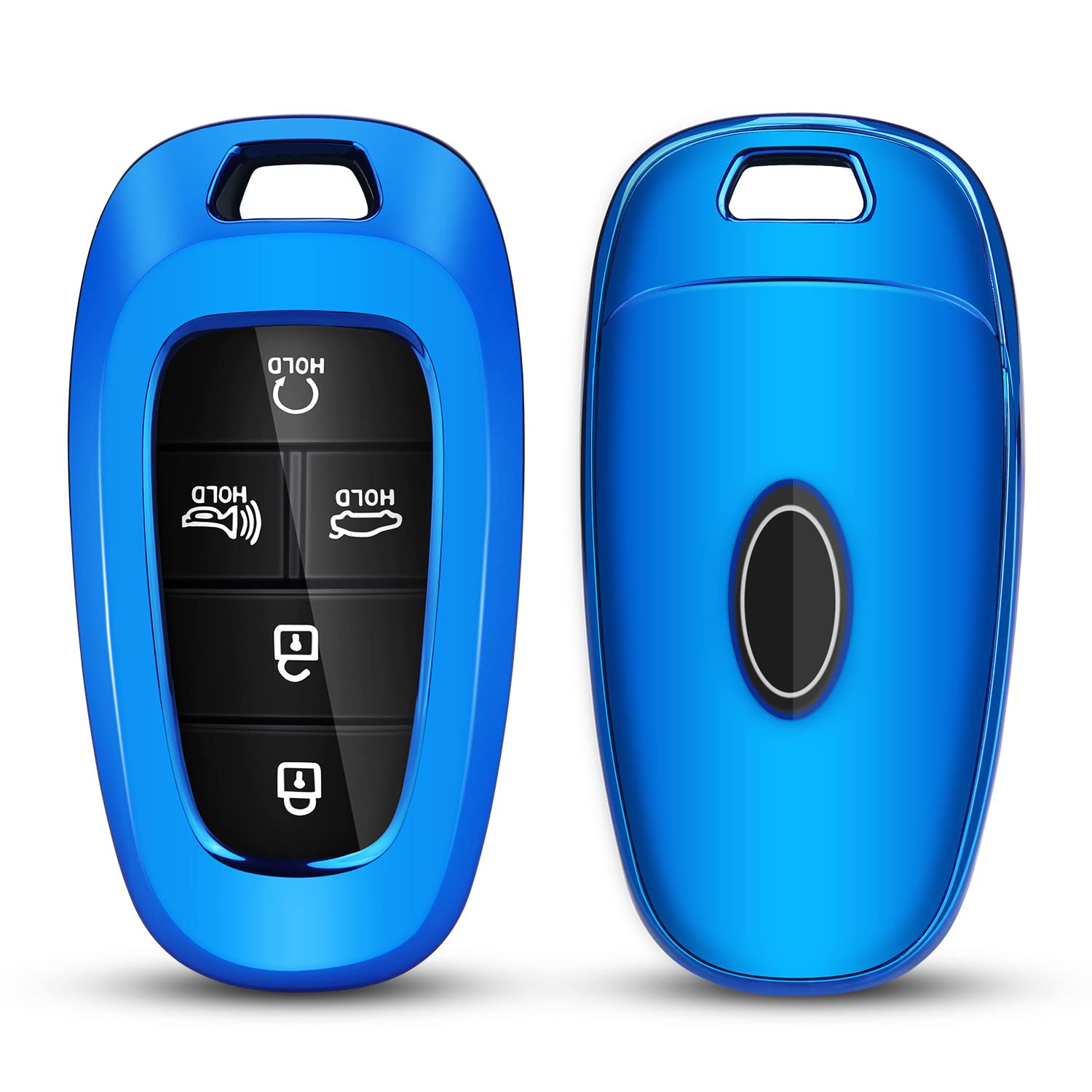 Qbuc For Hyundai Key Fob Cover,Soft Tpu 360 Degree Car Key Case Protector With Keychain Compatible With 2022 2021 2020 Hyundai Sonata Santa Fe Tucson Keyless Entry 3/4/5/7 Buttons Smart Key(Blue)