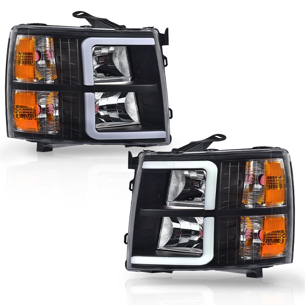 Pit66 Led Drl Headlights Assembly Compatible With Chevy Silverado 1500 2007-2013/2500Hd 3500Hd 07-14 (Not Fit 2007 Old Body Clas