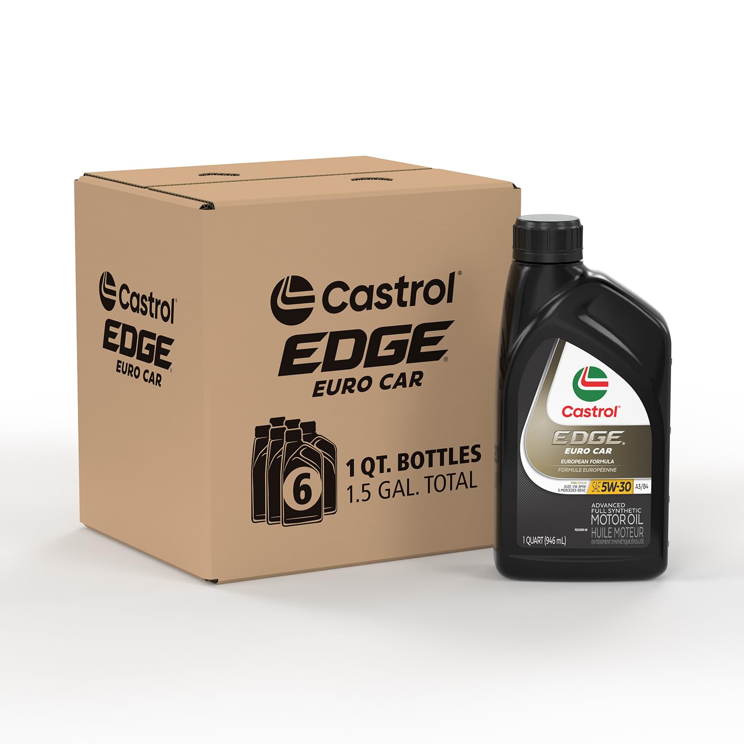 Castrol Edge Euro 5W-30 A3/B4 European Advanced Full Synthetic Motor Oil, 1 Quart, Pack Of 6