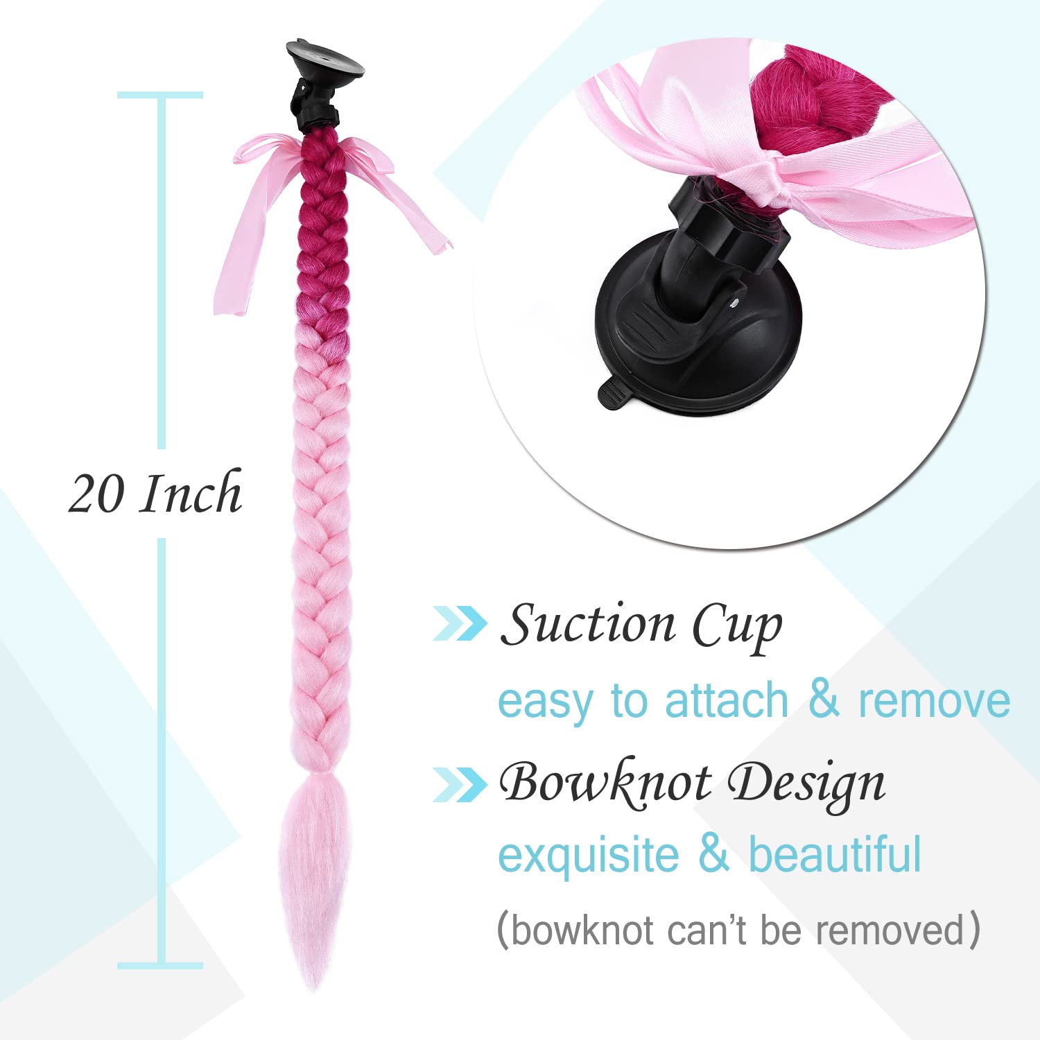 SEGO Helmet Pigtail Braids With Detachable Suction Cup With Bowknot Ponytails Hair for Women/Men 20 Inch 1 PCS/Pack (Helmet not