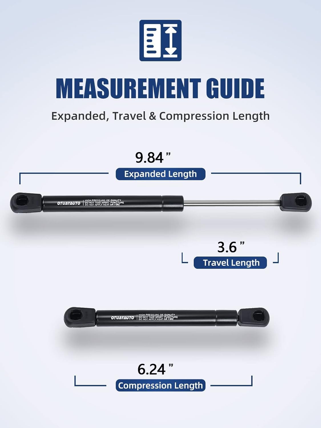 Otuayauto 10 Inch Gas Strut - 150N/33Lbs Universal Lift Support - For Tool Box Shock, Truck Cap Strut, Hydraulic Door Hinge, Cabinet Gas Strut, Rv Door Strut, Camper Shell Strut