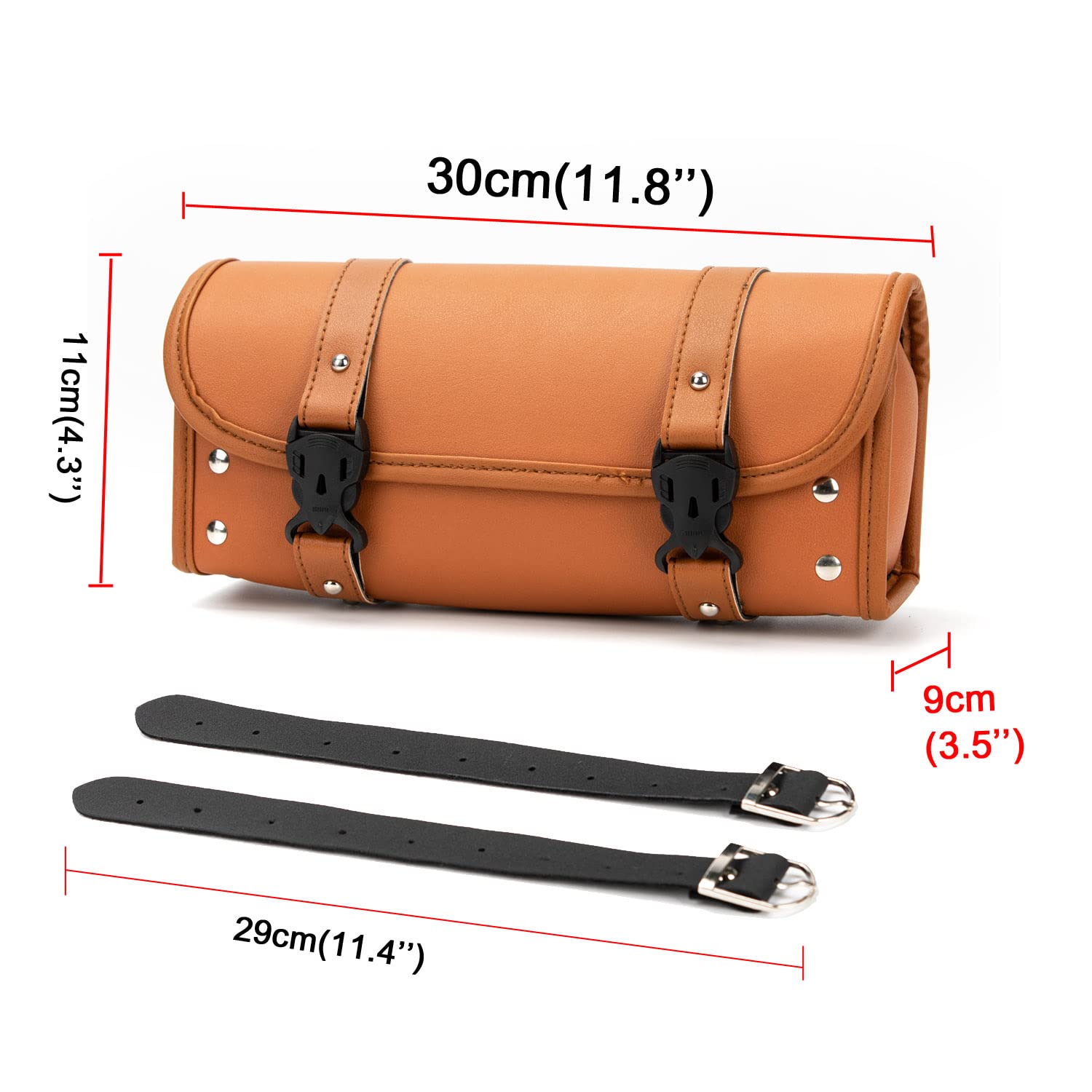 Motorcycle Tool Bag, Universal Motorcycle Handlebar Bag, Motorcycle Fork Bag Pu Leather Brown Roll Saddlebags, Waterproof Sissyb