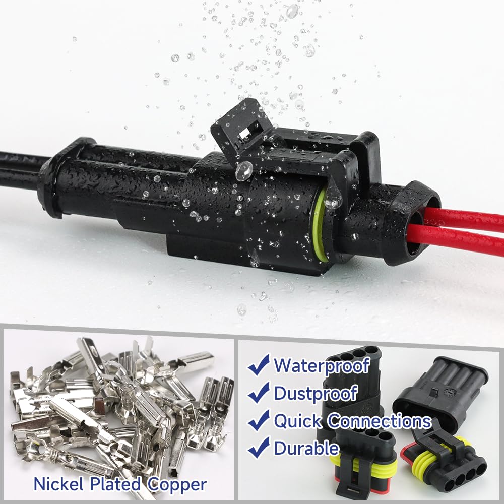 Ymyp 355Pcs 26 Sets Waterproof Automotive Wire Connectors - 1/2/3/4 Pin Connectors Male And Female For Cars Motorcycles & Boats - 22-16 Awg