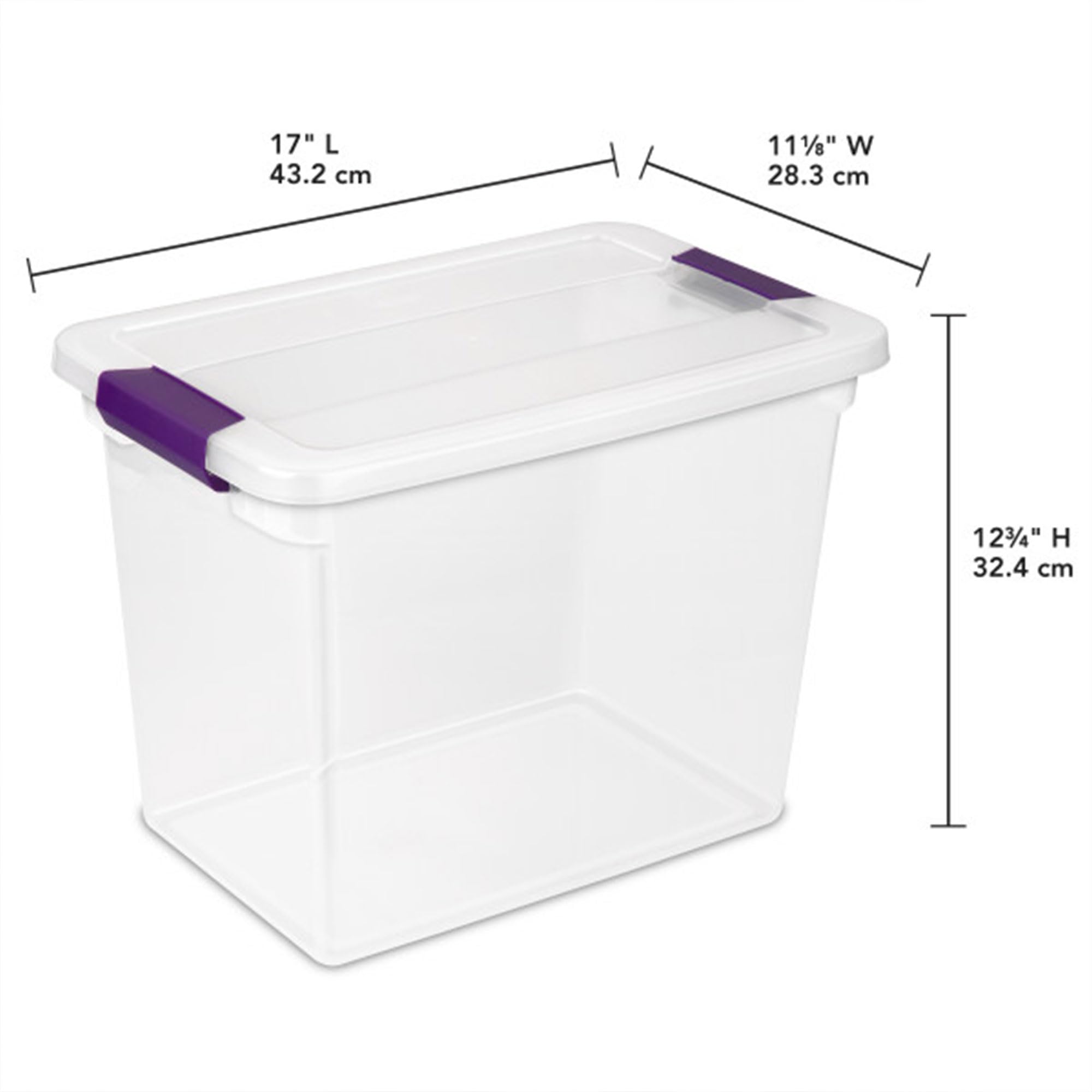Sterilite Large Clip Box, Stackable Small Storage Bin With Latching Lid, Plastic Container To Organize Paper, Office, Clear Base