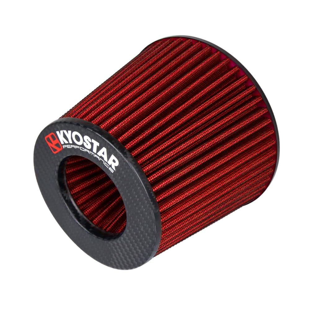 Kyostar Universal Carbon Fiber 3 Inch 76Mm Air Intake Cone Filter Replacement Quality Dry Air Filter, Red