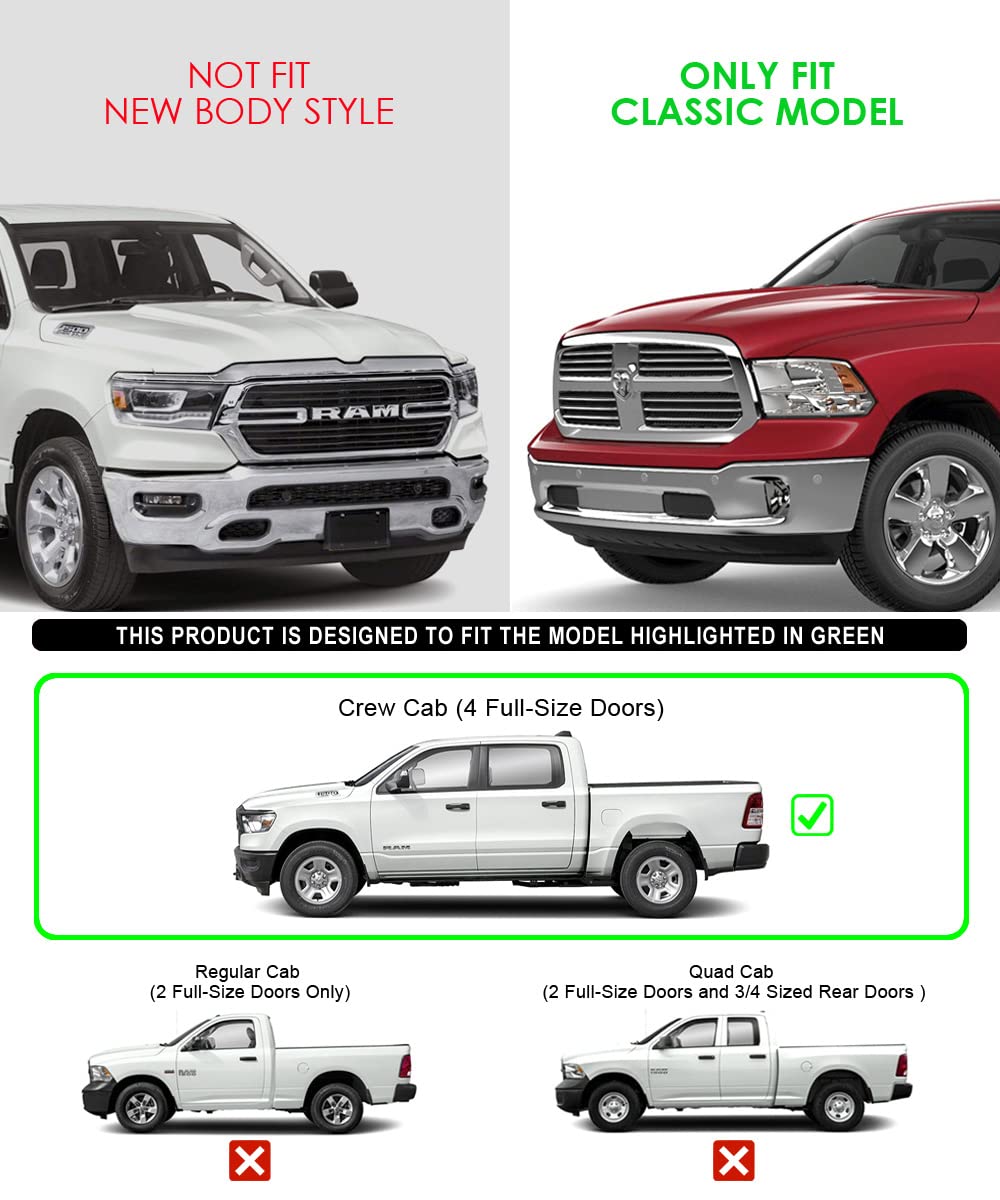 APS Drop Steps Running Boards Compatible with Ram 1500 2009-2018 Crew Cab (Incl. 19-24 1500 Classic Body Style) & 2500/3500 2010