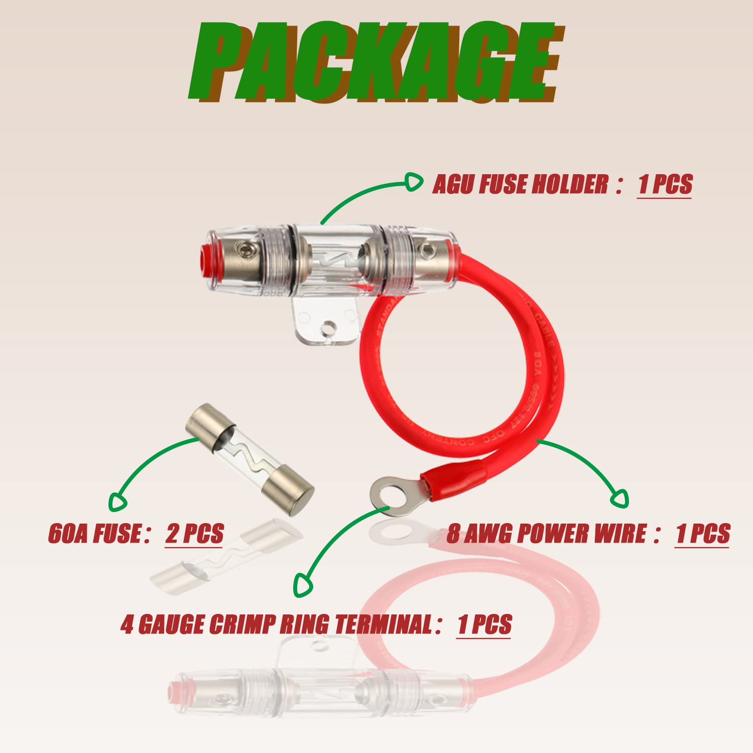 Sigandg 60A Agu Fuse Holder With 8 Gauge Awg 1Ft Power Wire - 99.9% Oxygen-Free Copper