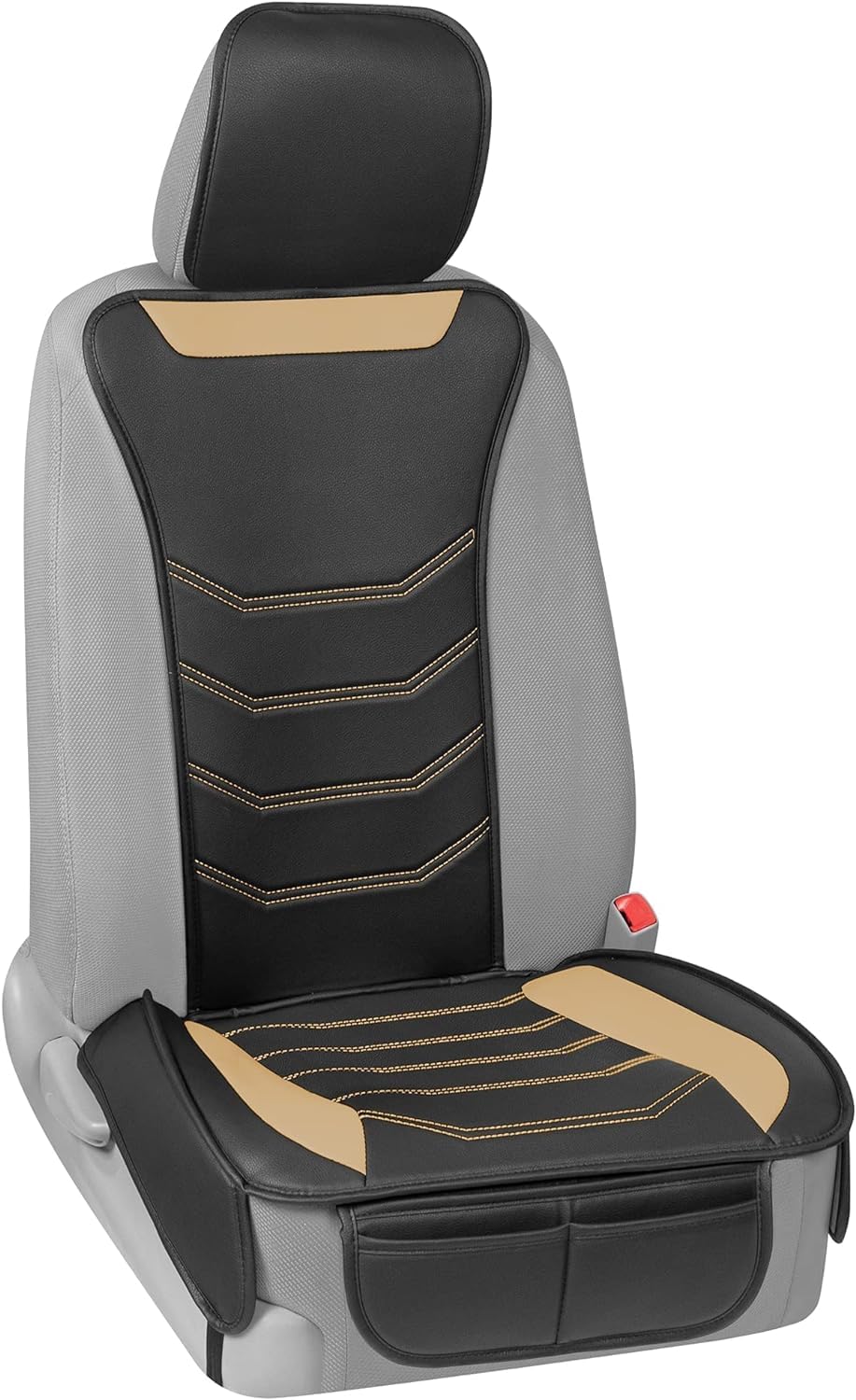 Motor Trend Luxefit Beige Seat Cover For Cars Trucks Van Suv (1 Piece), Premium Faux Leather Car Seat Cover, Easy To Install Aut