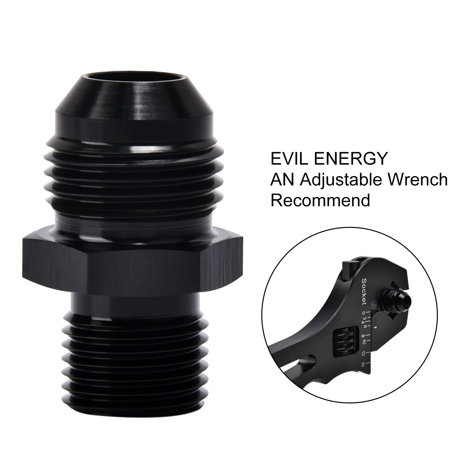 Evil Energy 8An Male Flare To M16 X 1.5Mm Male Metric Fitting Adapter Aluminium Alloy 2Pcs