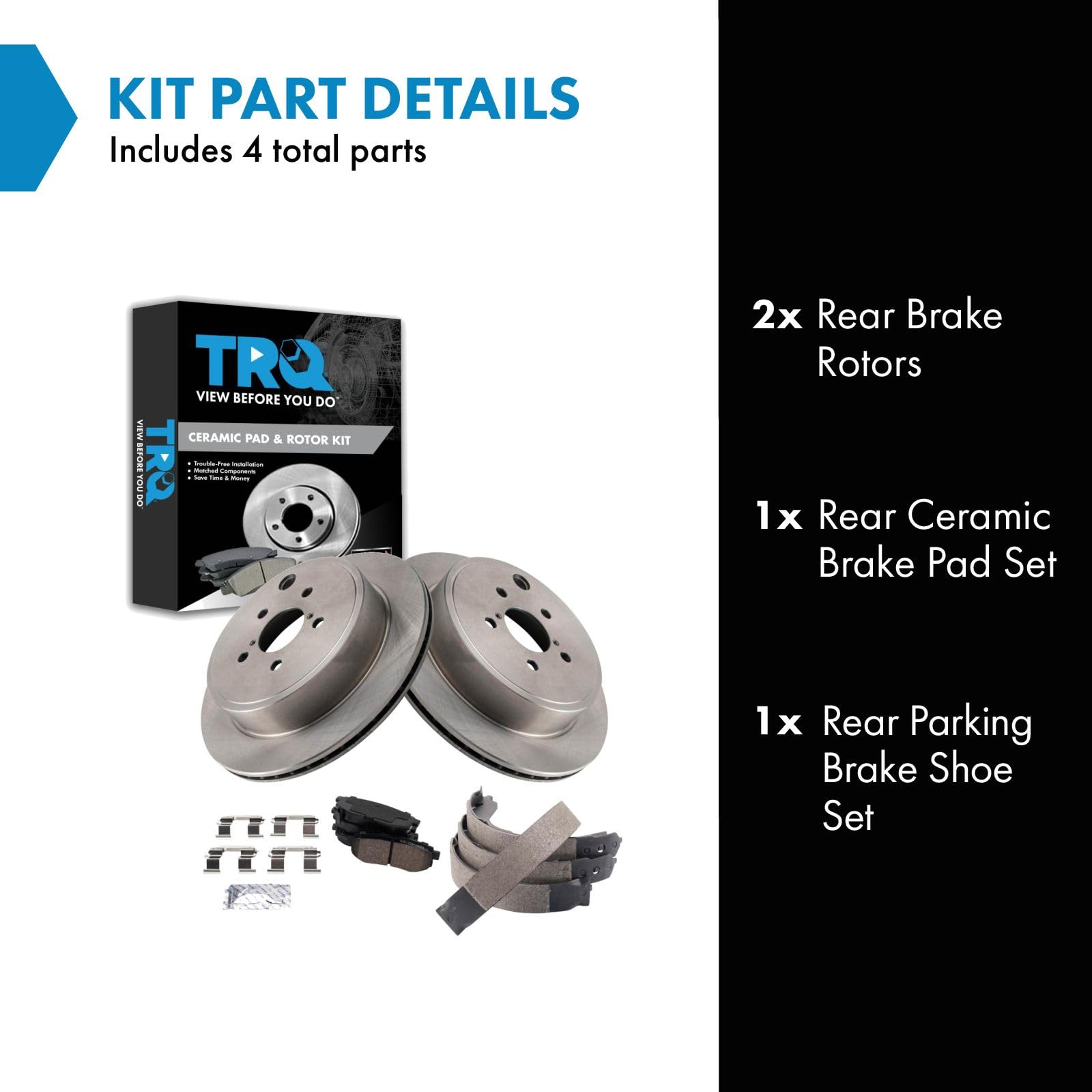 Trq Rear Brake Pad & Rotor Kit Brake Pads Brake Rotor Parking Brake Shoe Set Ceramic Compatible With 2010-2012 Subaru Legacy