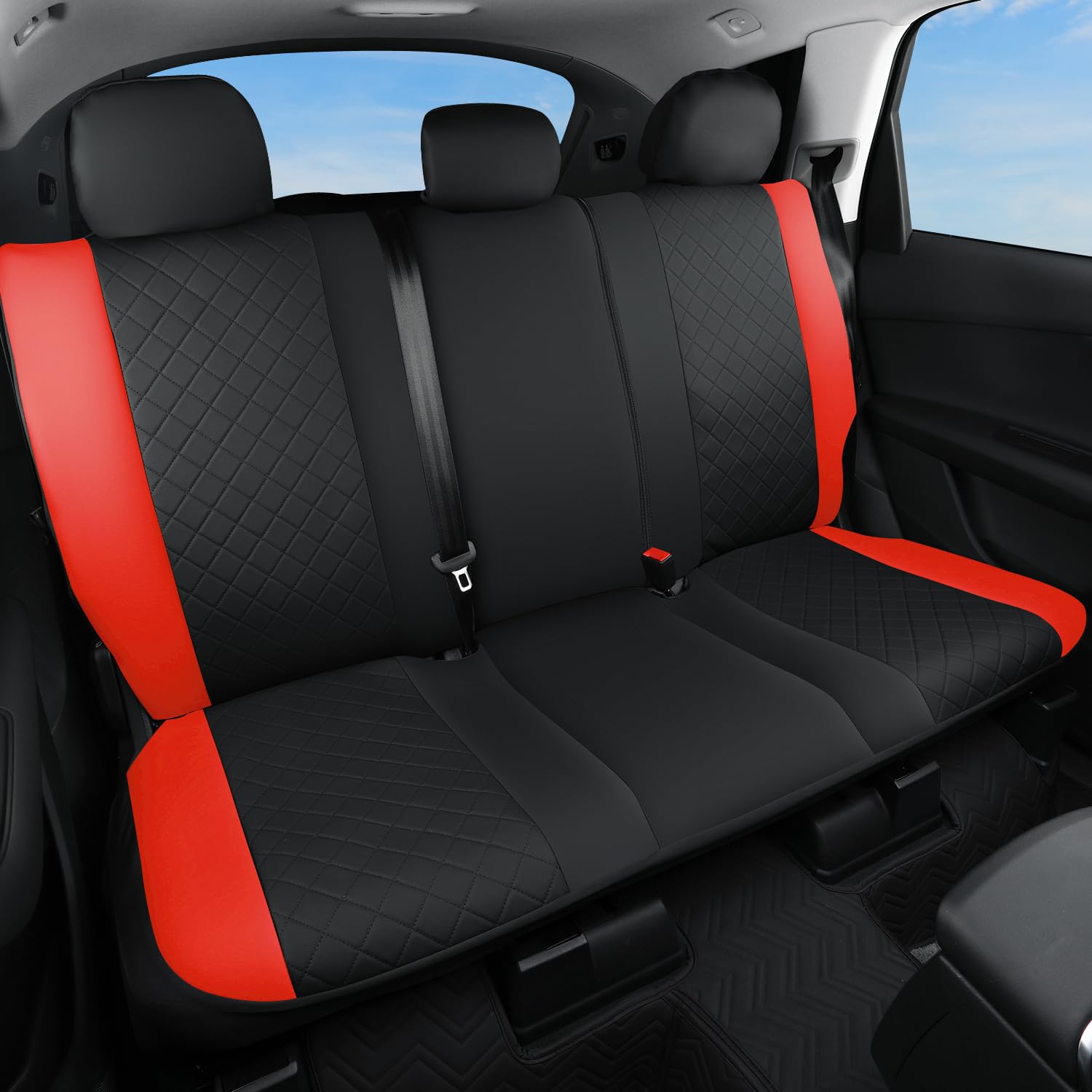 GIANT PANDA Rear Bench Back Seat Cover for Cars, SUV (Red)