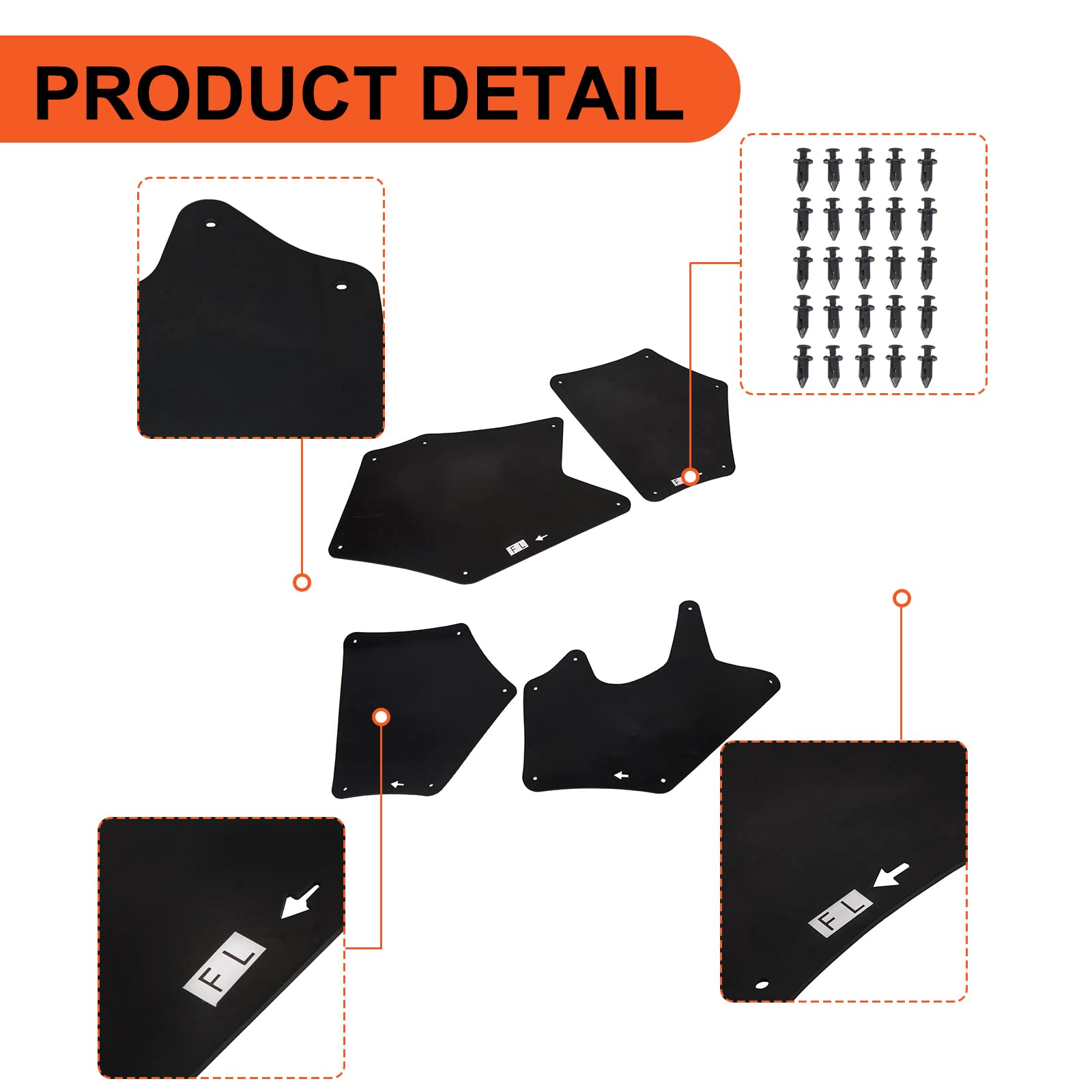 ECOTRIC Splash Guards Fender Liner Shields Compatible with 2007-2022 Toyota Tundra Sequoia Replacement for 537370C030 537360C030 537390C020 Front Fender Aprons Seals Mud Flaps Mudguards w/Clips 4Pcs