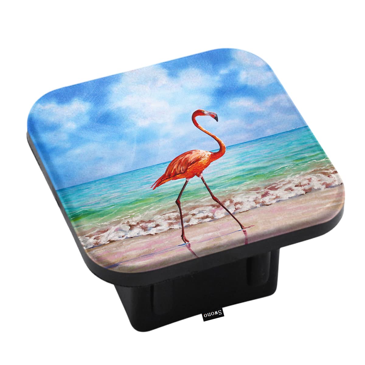 Swono Flamingo Car Towing Hitch Covers Tropical Pink Bird Flamingo Ocean Seashore Square Trailer Hitch Cover 2 Inch, Rear Receiv