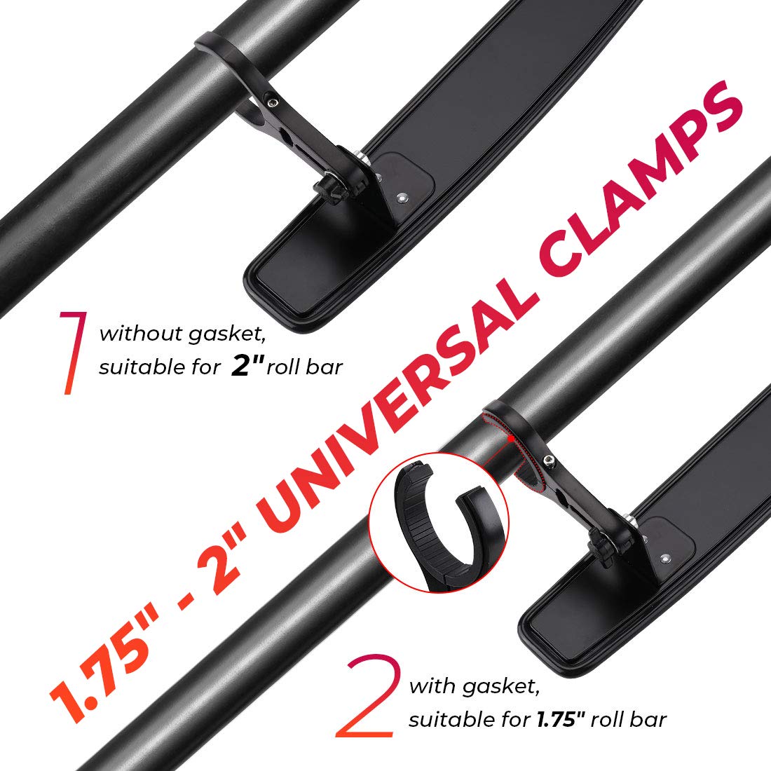 Kemimoto Utv Rearview Mirror, 15 Utv Race Convex Center Mirror With 3/4 1.75 Or 2 Clamps Compatible With Polaris Rzr Pro Xp R, Pioneer, Cfmoto Zforce, Can-Am Commander Maverick, 1000R 1000X