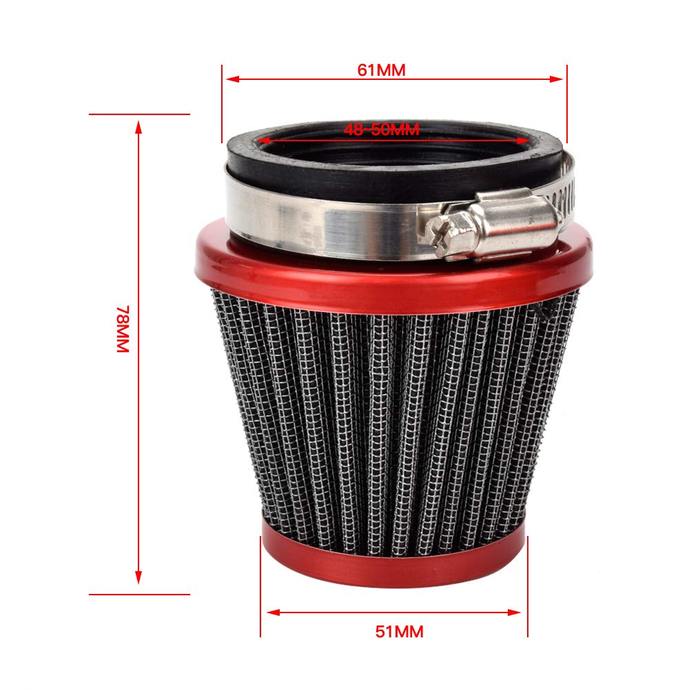 HIAORS 48mm to 50mm Air Intake Filter Cleaner for Honda CB 250 Yamaha DT250 DT250MX Suzuki GS250 GS250T Kawasaki Ninja 250 300 S