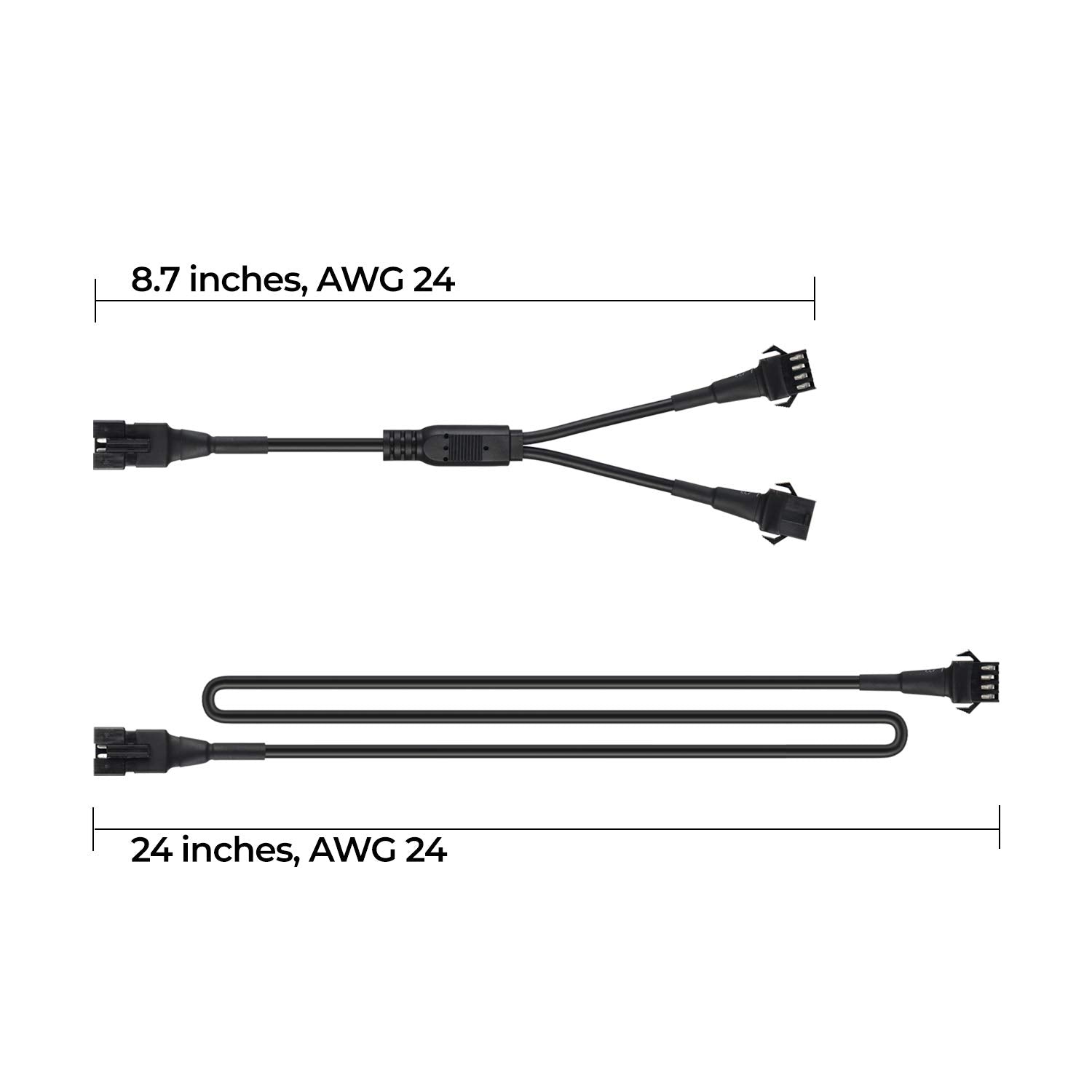 DITRIO 4pcs 2-Feet Extension Cords and 3pcs 2-Way Splitters for Underglow RGB LED Strip Light Kits on Motorcycles Trikes Golf Ca