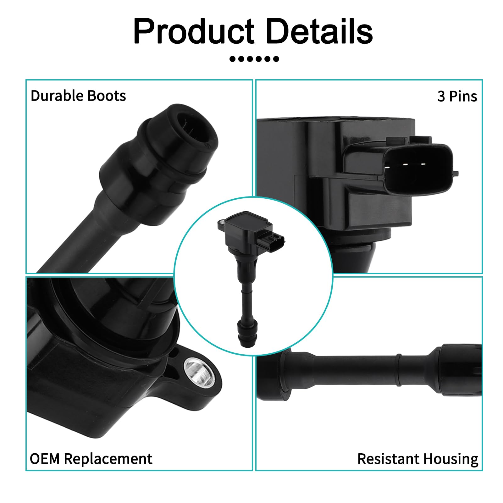 AULINK UF350 Ignition Coil Pack (2.5L L4 Only) 4PCS For Altima 2002 2003 2004 2005 2006,Sentra X-Trail 2002 2003 2004 2005 2006