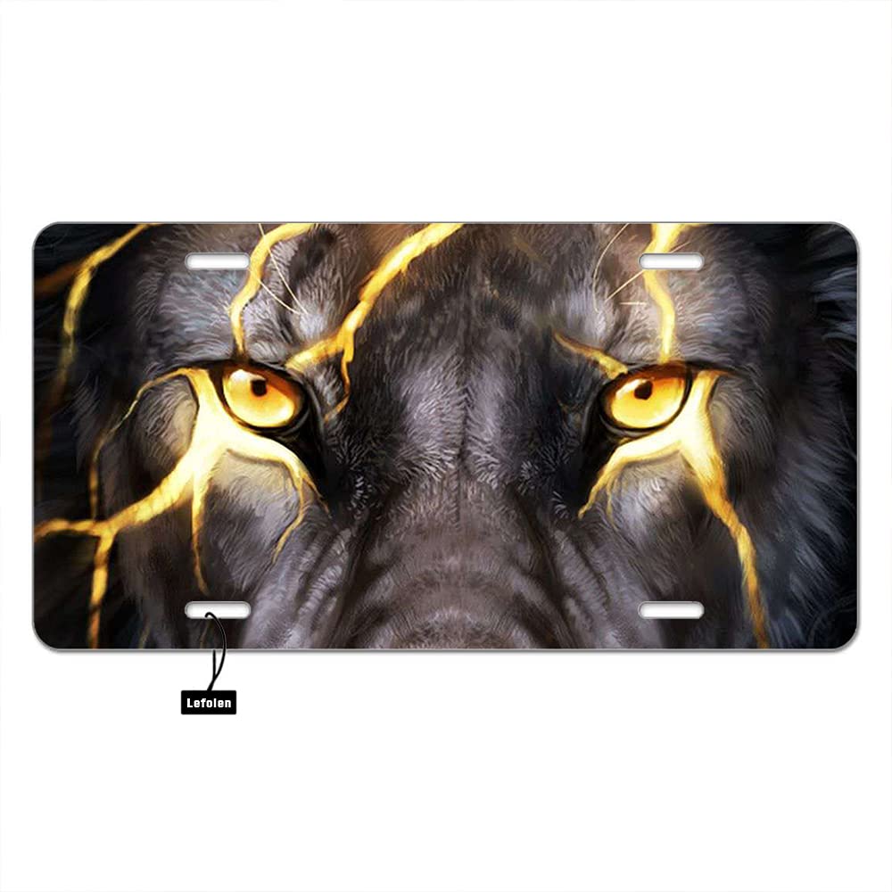 Lefolen Golden Eyes Lion Face Car Front License Plate Evil Wildlife King Cat Head Forest Beast Animal Decorate License Plates 6'