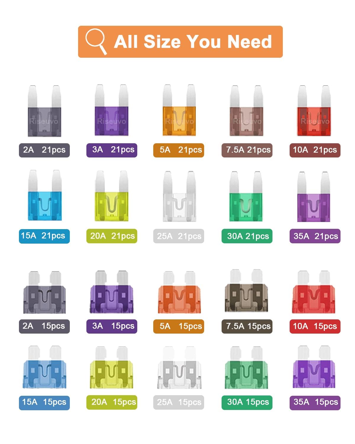 360Pcs Car Blade Fuses Assortment Kit - Rv Automotive Fuses, Standard & Mini (2A/ 3A/ 5A/ 7.5A/ 10A/ 15A/ 20A/ 25A/ 30A/ 35A), A