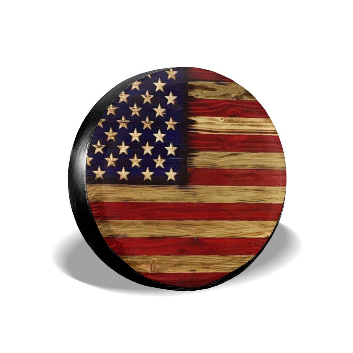 TianHeYue 15 Inch Tire Cover - American Flag Design, Reclaimed Wood, Potable Polyester for RV, SUV, Truck, Trailer Accessories, Black