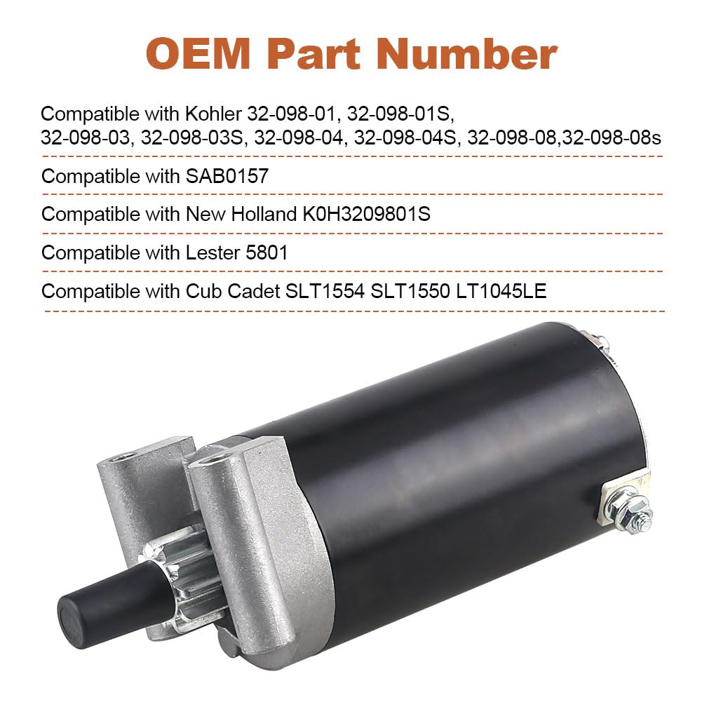 Waterwich Starter Compatible With Kohler 7000 Series Starter Courage Engines 20Hp 23Hp 25Hp 27Hp Cub Cadet 1045 1046 Slt1550 Slt1554 1050 Replace Oe# 32-098-01, 3209801S, 3209803, 3209804, 3209808