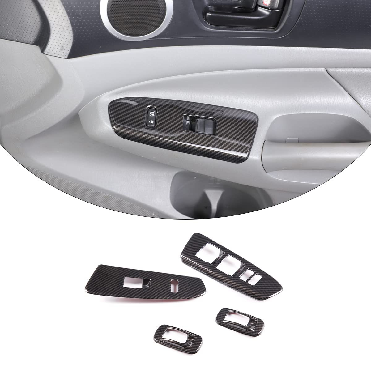 Abs Car Look Interior Door Armrest Window Switch Panel Cover Trim For Toyota Tacoma 2011 2012 2013 2014 2015 (Carbon Fiber)