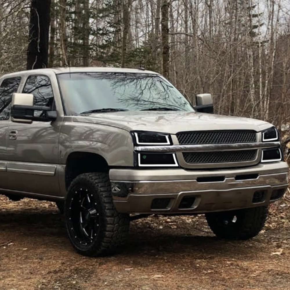 Pit66 Led Headlight Assembly Compatible With Chevy Silverado 1500 2500 3500 Hd Model 03-06/Fit Avalanche 1500 2500 03-06(Fit No