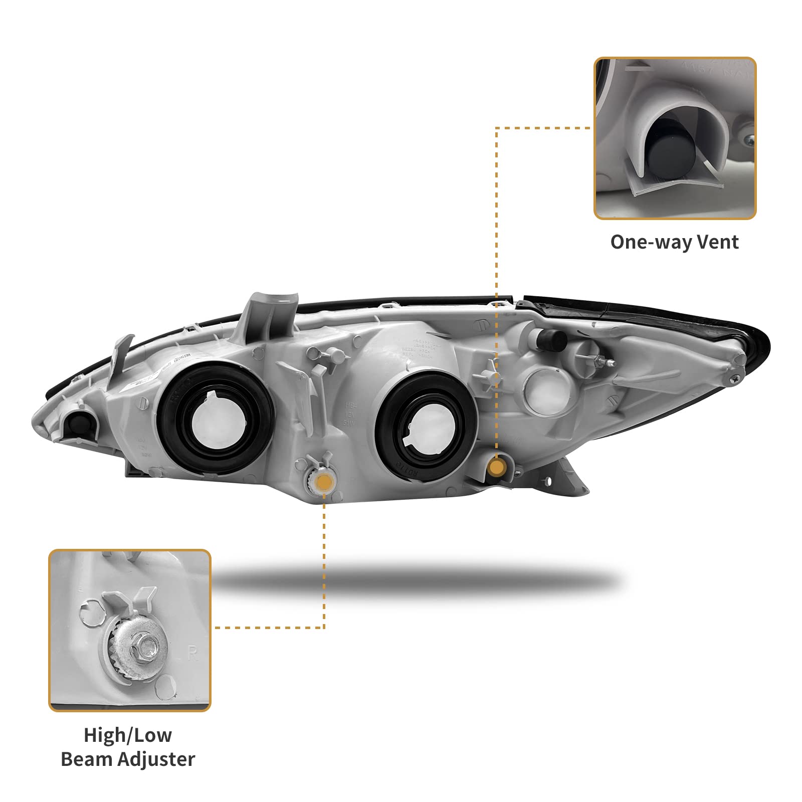 As Headlight Assembly Compatible With 2002 2003 2004 Toyota Camry Chrome Housing Amber Reflector Clear Lens Driver And Passenger