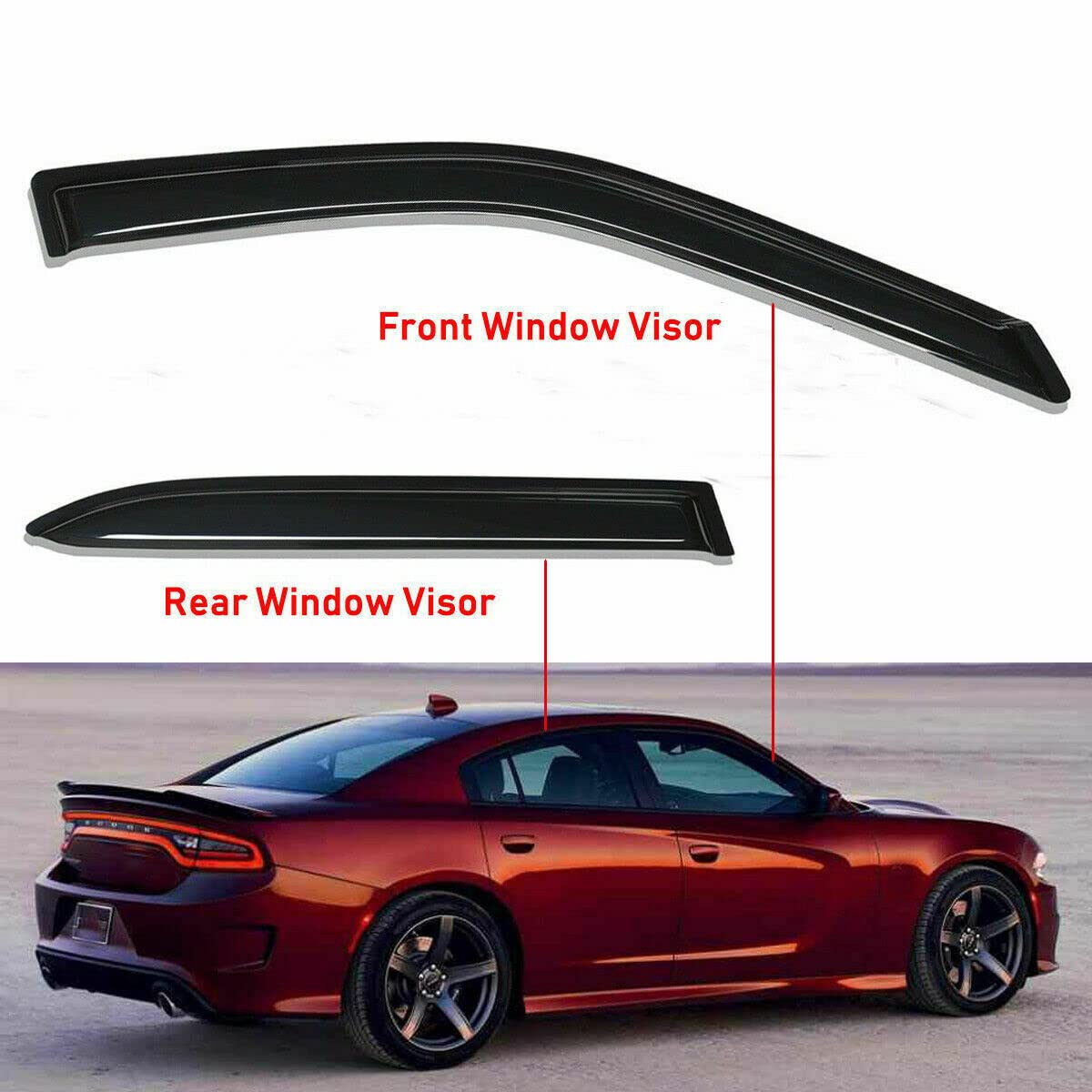 Zzdsnj Tape-On Rain Guard 4-Piece For 2011-2020 Dodge Charger Windows Visor Shield Shade Smoke 94313