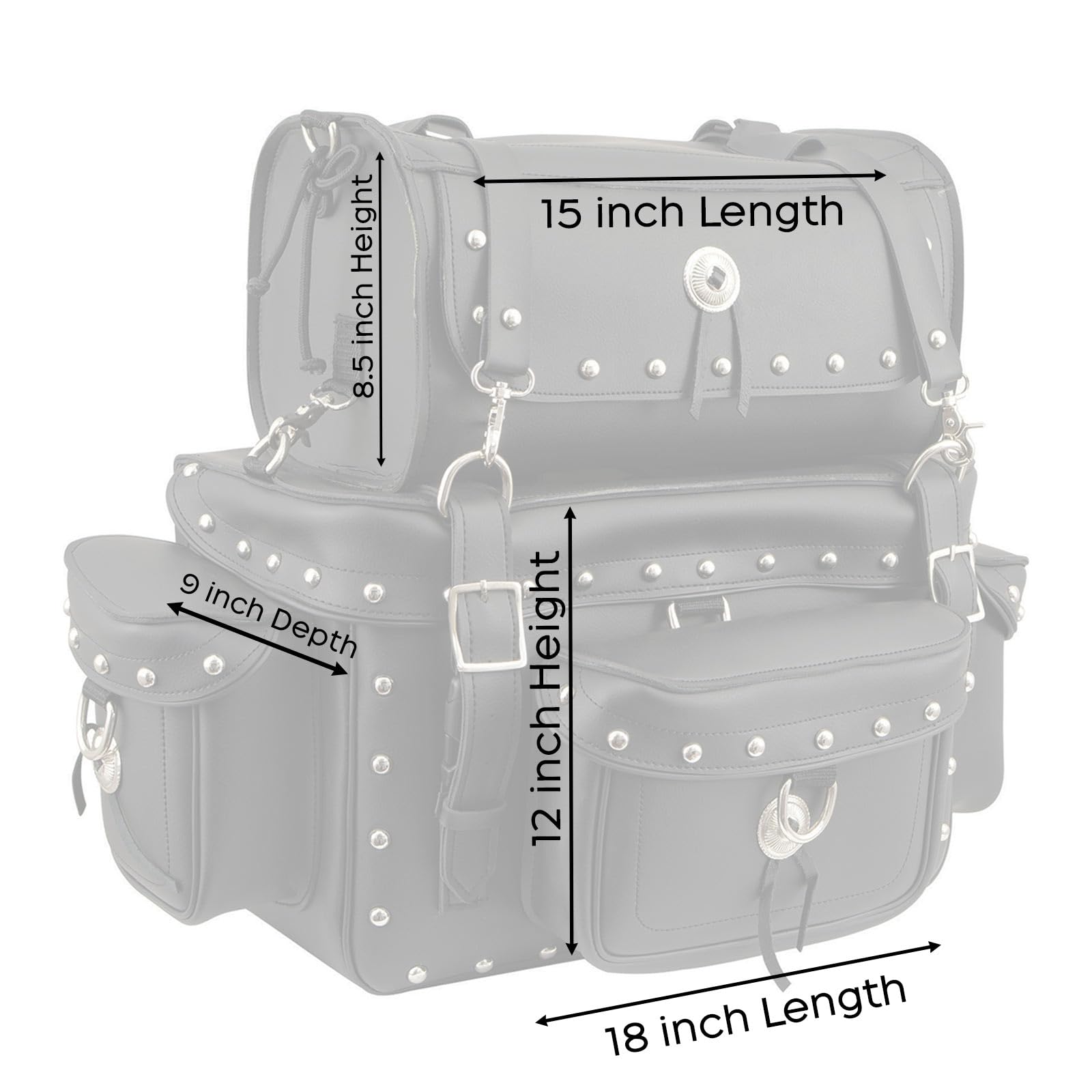 Milwaukee Leather MP8100S Large Black PVC 2-Piece Studded Motorcycle Touring Pack Sissy Bar Bag - One Size