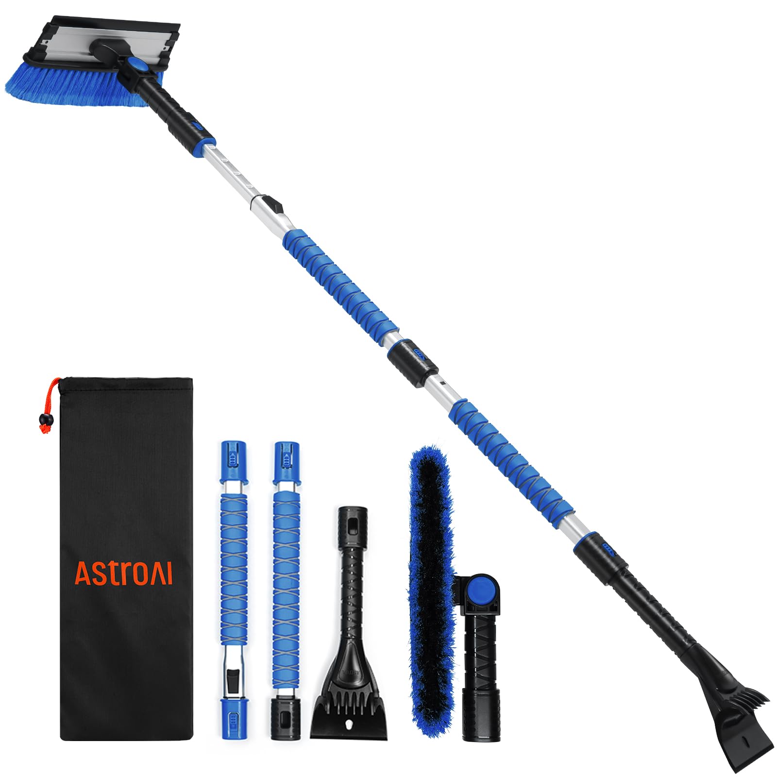 Astroai 62.4'' Ice Scraper And Snow Brush With Squeegee, Extendable, Detachable Pivoting, Anti Scratch, Durable Aluminum Body, S