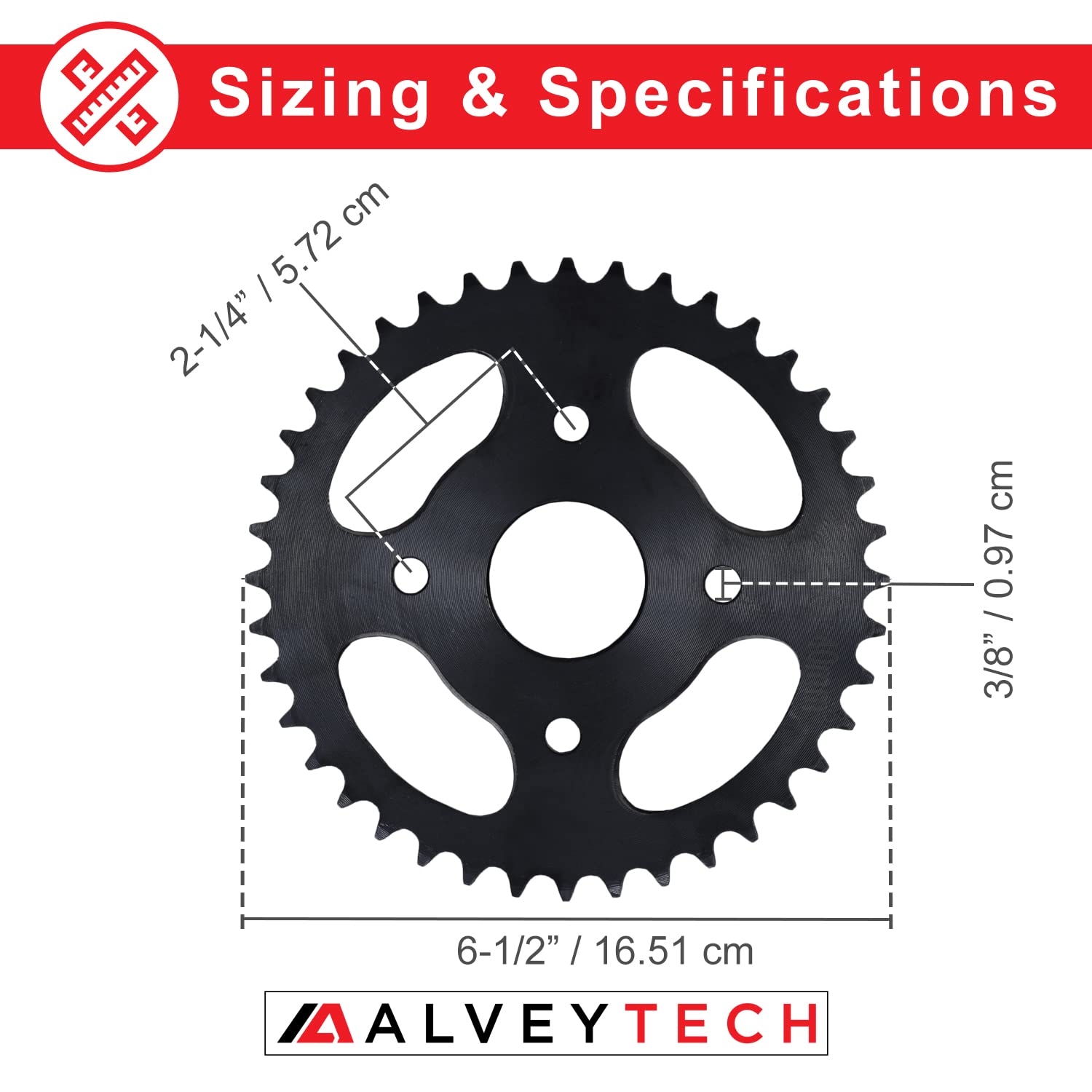 Alveytech 40/41/420 Chain 40 Tooth Rear Sprocket - Compatible 40 Chain Sprocket Replacement Fits 79Cc Gas Mini Bike, 3-Wheel Trike, Go-Kart, Atv, Quad 4-Wheeler Parts, Motorized Bicycle