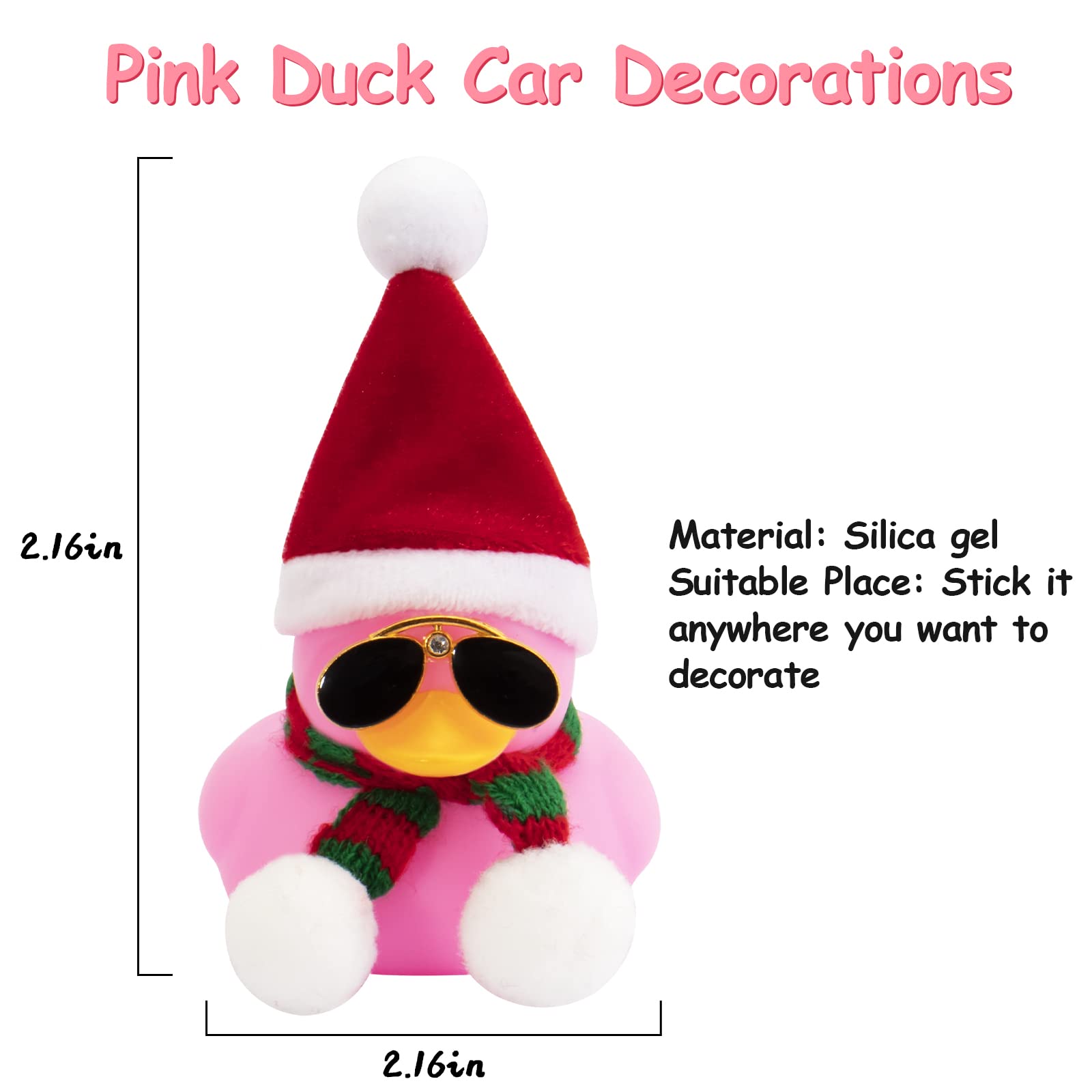 Wonuu Tiktok Duck Car Dashboard Decorations Rubber Duck Car Ornaments Cool Pink Duck With Propeller Helmet Sunglasses Gold Chain