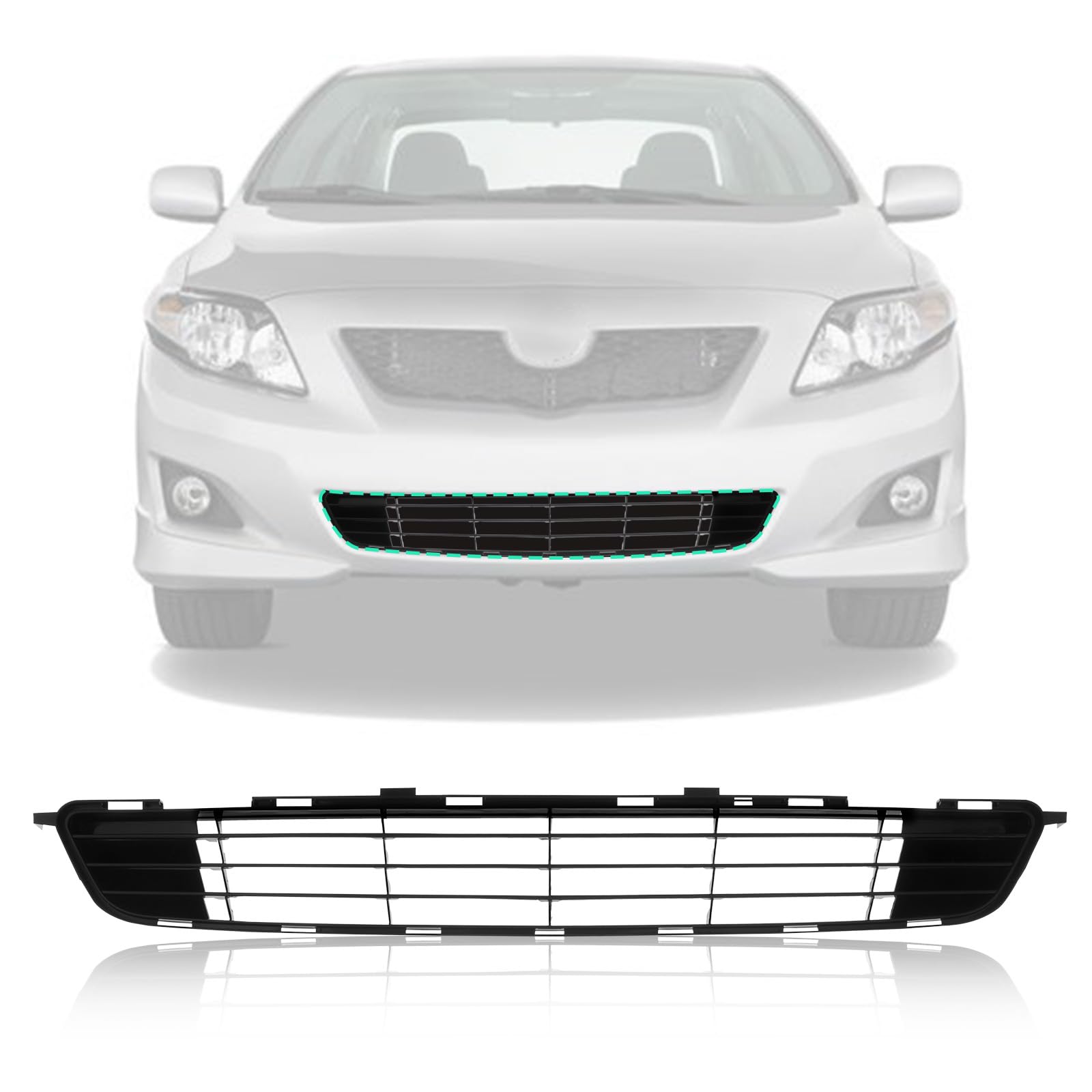 Perfit Liner Front Bumper Lower Grille Grill Compatible With 2009 2010 TOYOTA Corolla Direct Replacement Parts Primed Black TO10