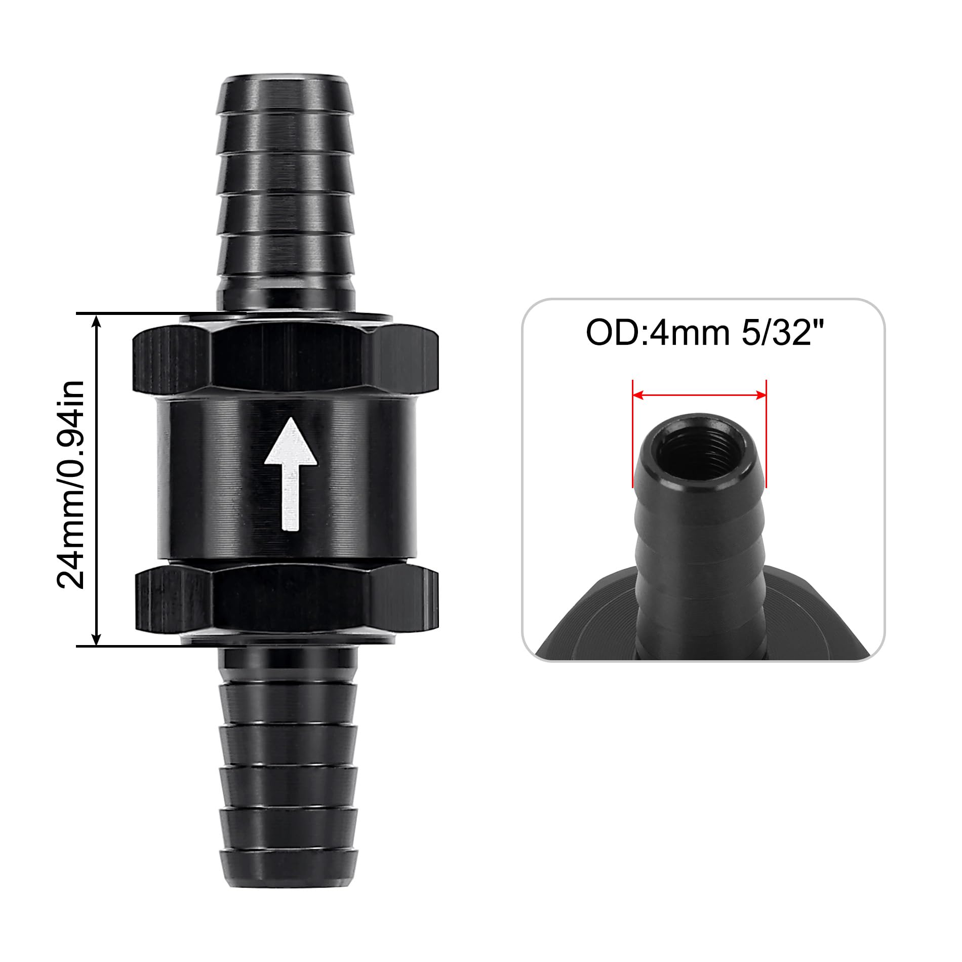 Evil Energy 5/32'' Fuel Check Valve One Way Inline Non Return Diesel Gasoline Black(4Mm Od,2Pcs)