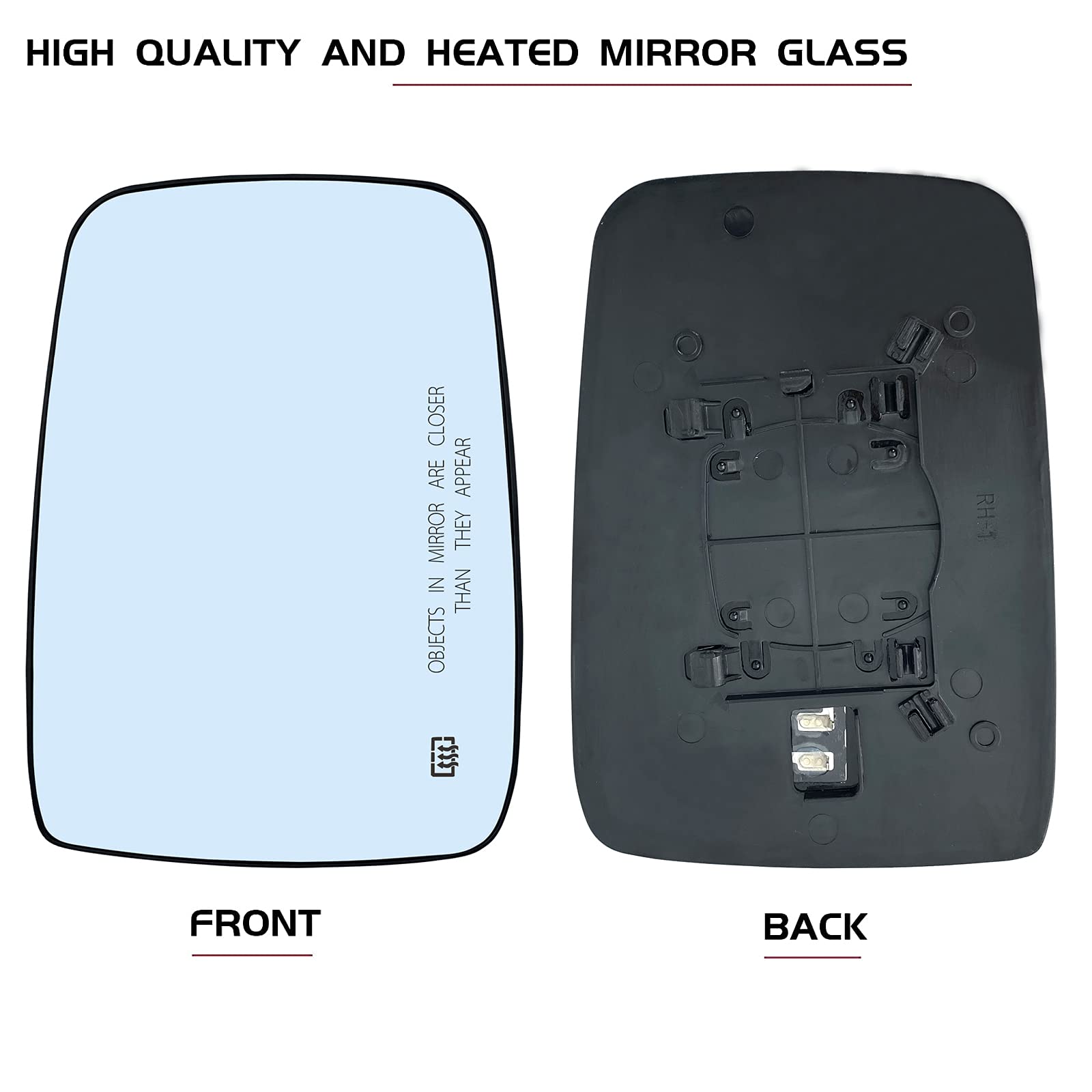 Passenger Right Side Heated Mirror Glass Replacement For 2009-2018 Dodge Ram 1500 2500 - Side View Heated Convex Mirror Glass With Rear Holder, Replace 68079363Aa, 68050299Aa