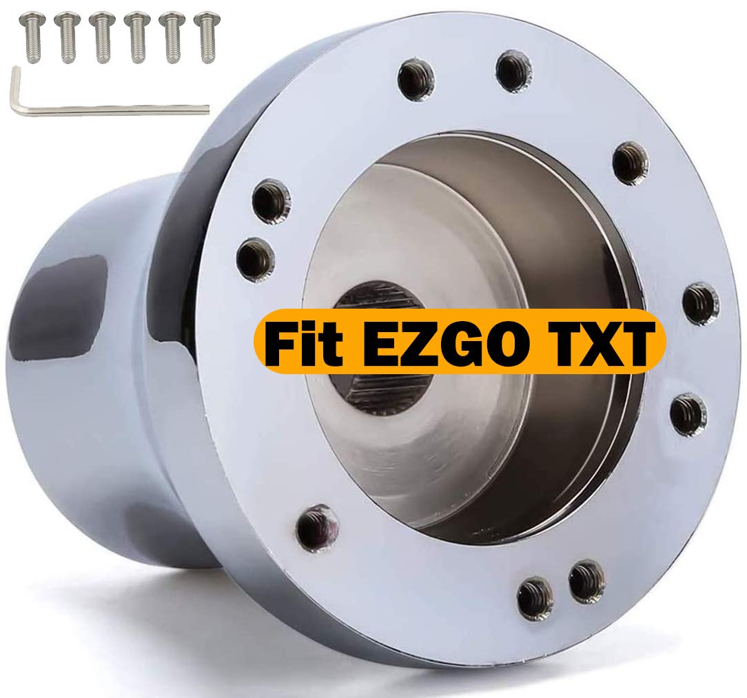 Leapgomax Ezgo Steering Wheel Adapter Fit Ezgo Txt&Rxv Golf Cart Steering Wheel Adapter Chrome Hub(Silver)