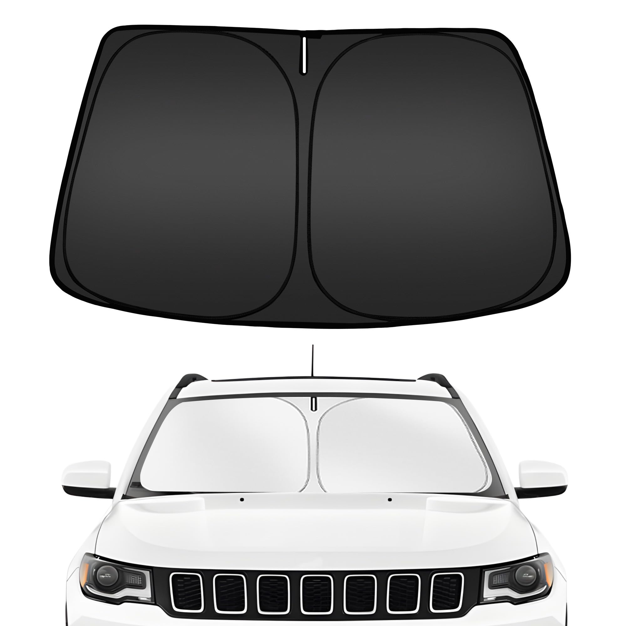 Arismotor Windshield Sun Shade For Jeep Compass 2017-2024, Custom Fit Foldable Front Window Sunshade Sun Visor Protector, Block
