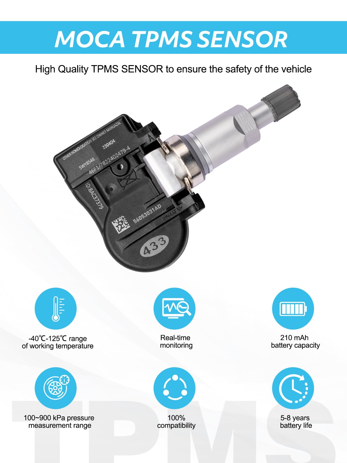 TAUTOY 56053031AD TPMS Tire Pressure Monitoring Sensor 433MHz 2008-2022 for Chrysler Caravan Pacifica Town Country Voyager,for D