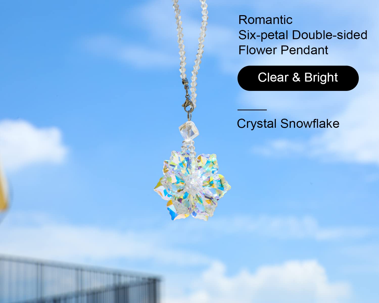 H&D Hyaline & Dora Crystal Snowflake Car Pendant Lucky Hanging Ornament Car Interior Mirror Decoration Car Accessories Home Deco
