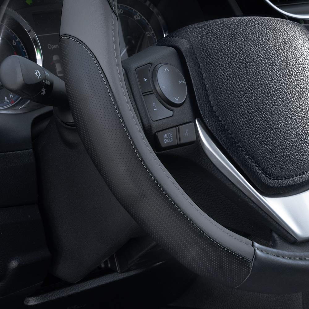 Motor Trend Sportdrive Faux Leather Steering Wheel Cover, Standard 15 Inch Size, Two-Tone Black & Dark Gray, Car Steering Wheel Cover For Truck Van Suv Auto