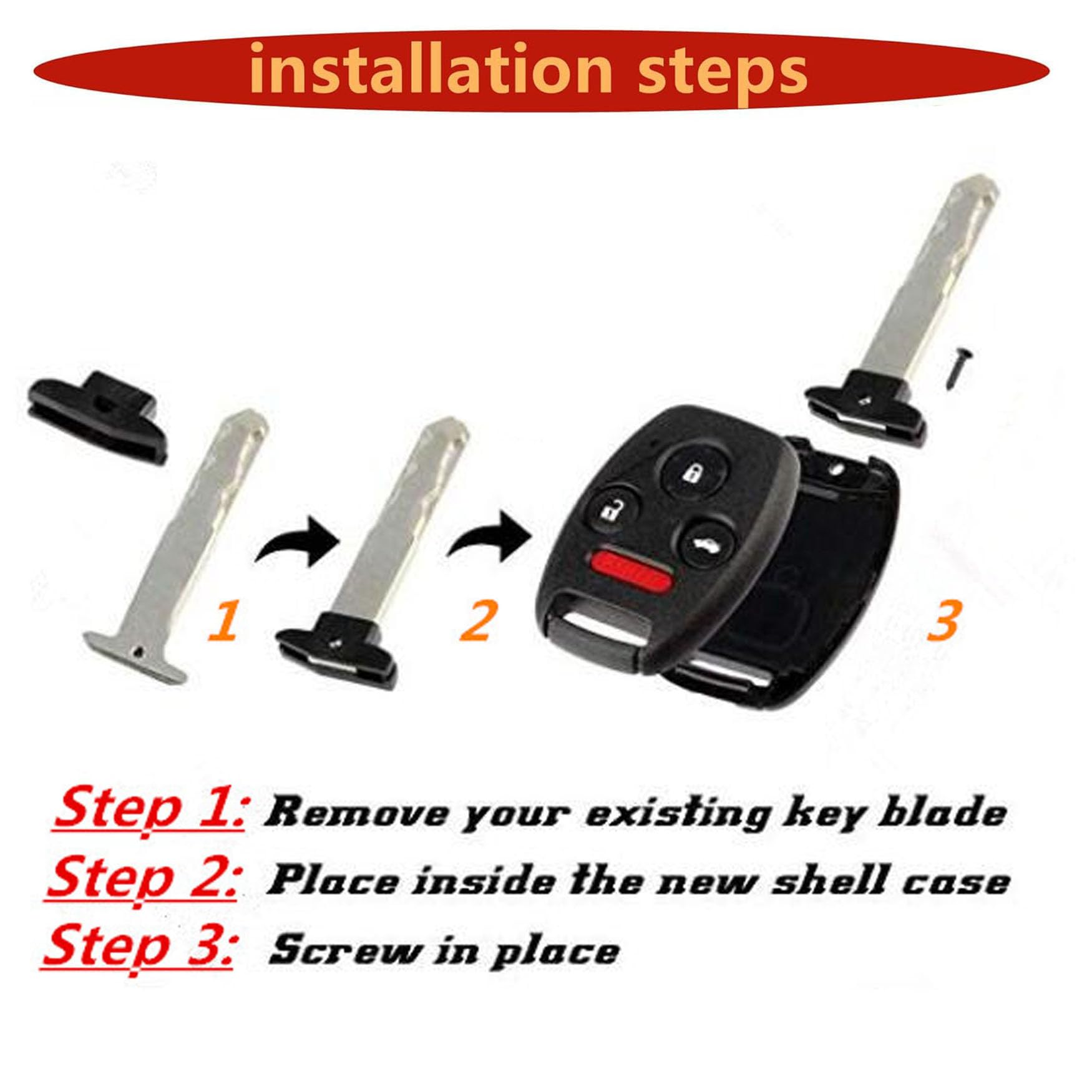 WKEDQAF Keyless Entry Fob Shell Case for Honda Civic 2006-2013, Accord 2003-2012, Pilot 2009-2015, CR-V 200