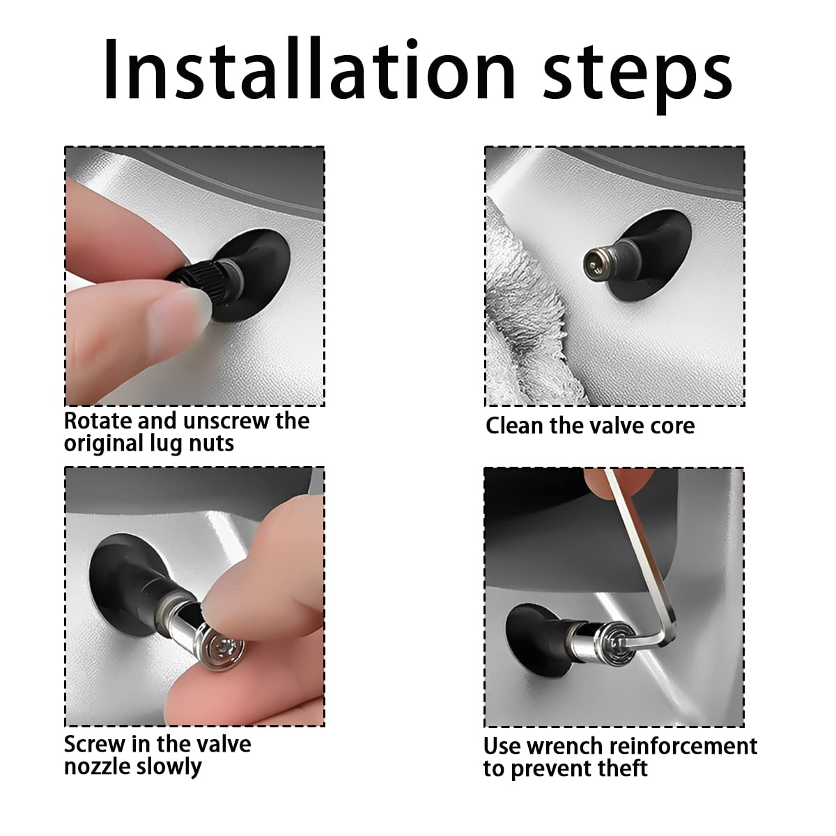 Tire Valve Stem Cap, Anti-Theft Design Zinc Alloy Stem Covers, 4 Pcs Auto Wheel Cap Sets With Rubber Seal, Universal Vehicle Accessories Fit For Cars, Trucks, Motorcycles, Bicycles (Silver)