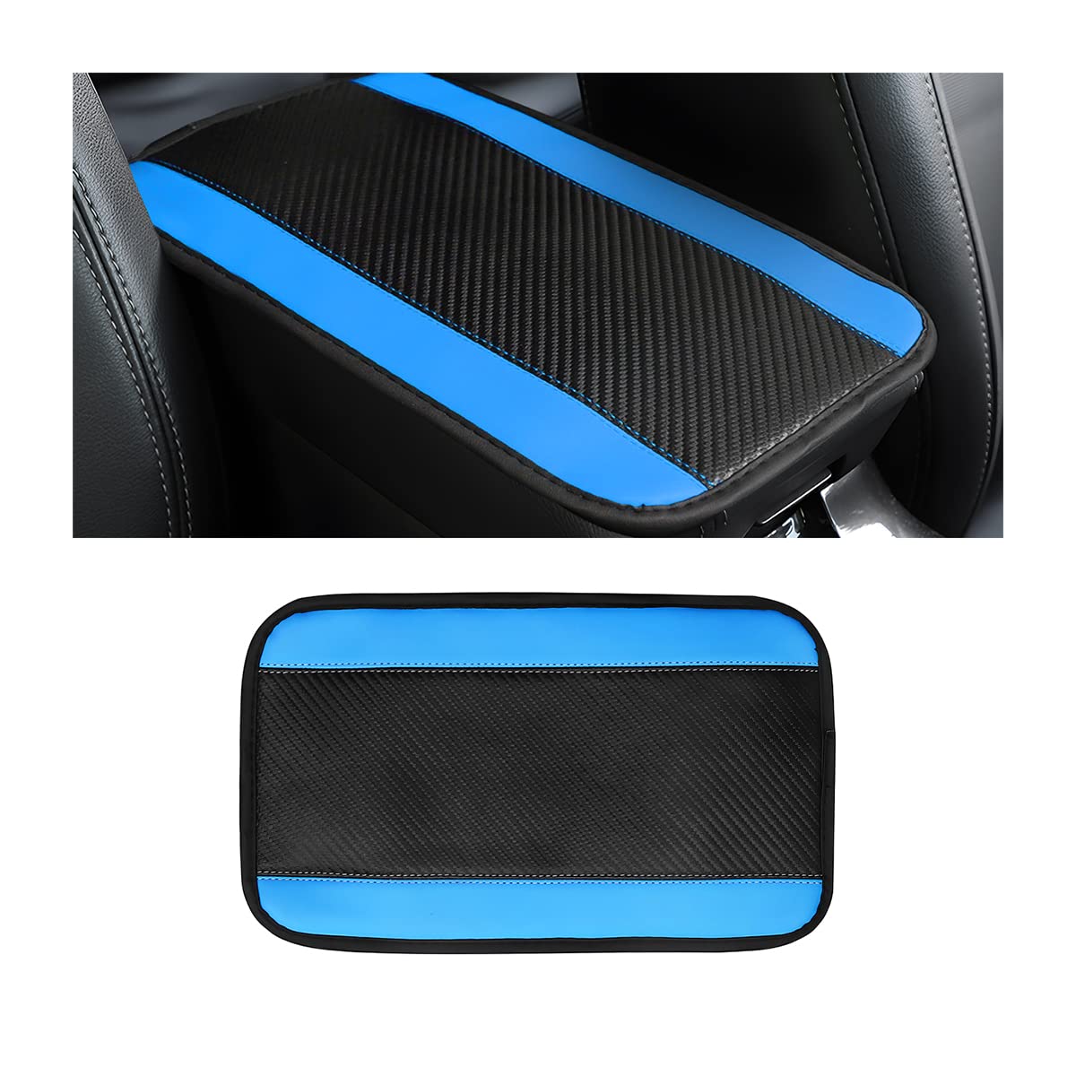 8Sanlione Car Center Console Cover, 12.6X7.5 Pu Leather Car Armrest Cover Universal Waterproof Center Console Pad, Car Accessories Interior Protection For Cars, Vehicles, Suvs (Blue)