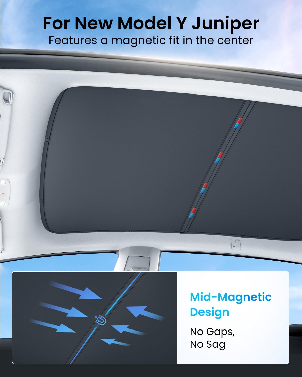 Reevaa 2025 Upgrade Tesla Model Y New (Juniper) Sunshade Roof [No Gaps, No-Sagging] Tesla Y Accessories Heat Insulation Foldable