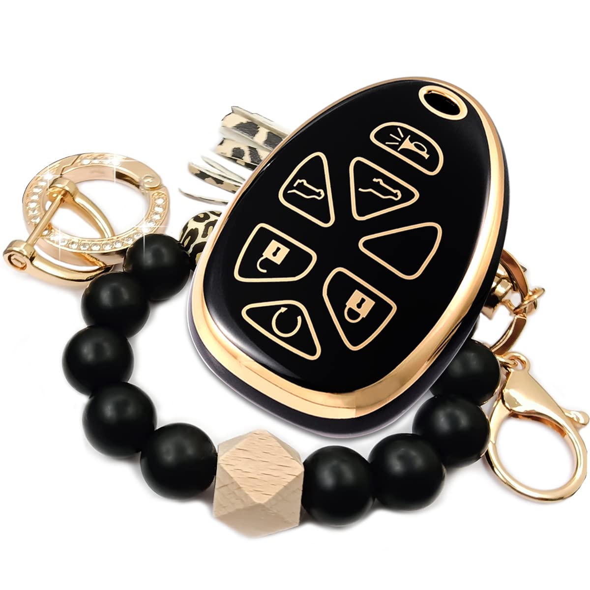 Rfsrz Key Fob Cover Compatible With Chevrolet Suburban Tahoe Traverse Cadillac Escalade Gmc Yukon Saturn Car Accessories 6 Button With Silicone Bracelet Key Holder (White)