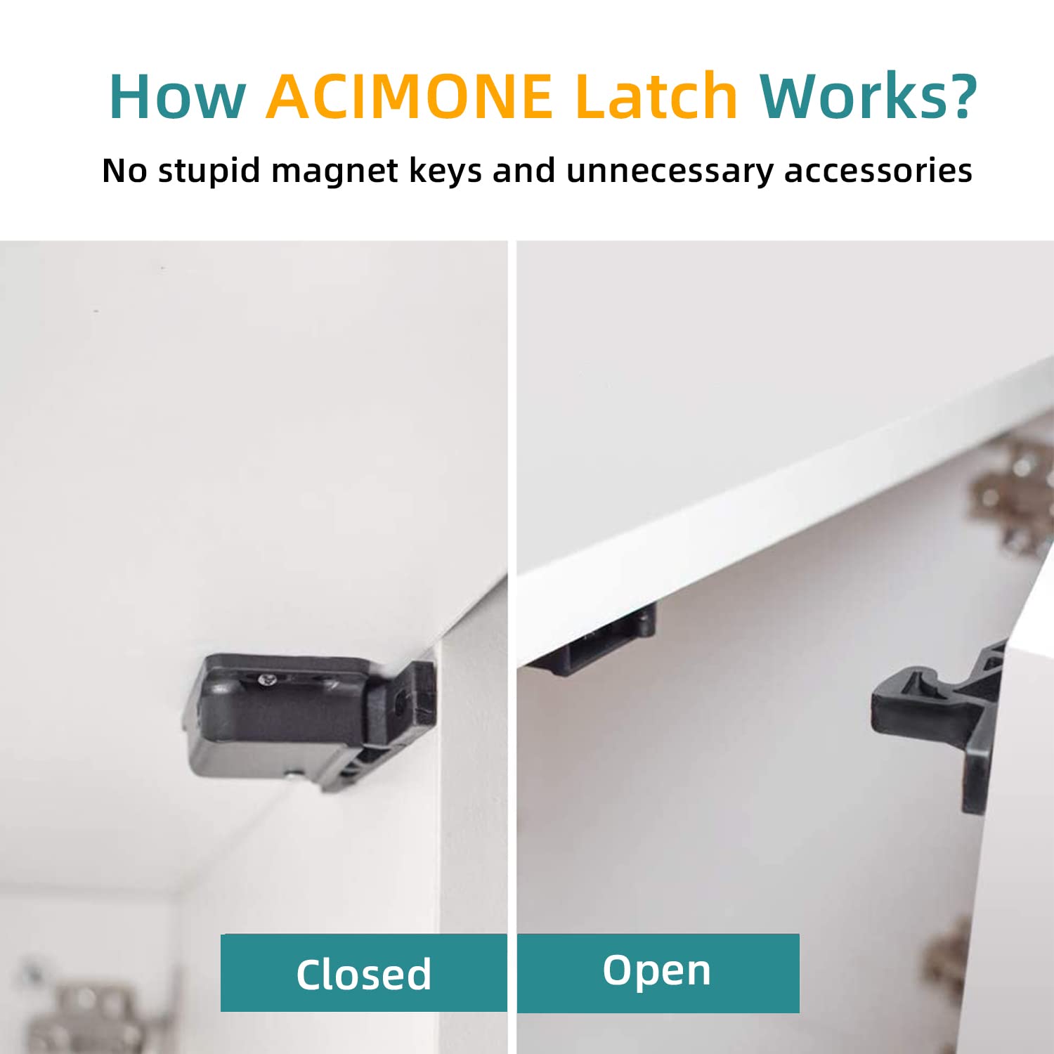 ACIMONE RV Drawer Latches 4 Pack - 10 LBS Pull Force, Black ABS, Includes Mounting Screws & Double-Sided Tape