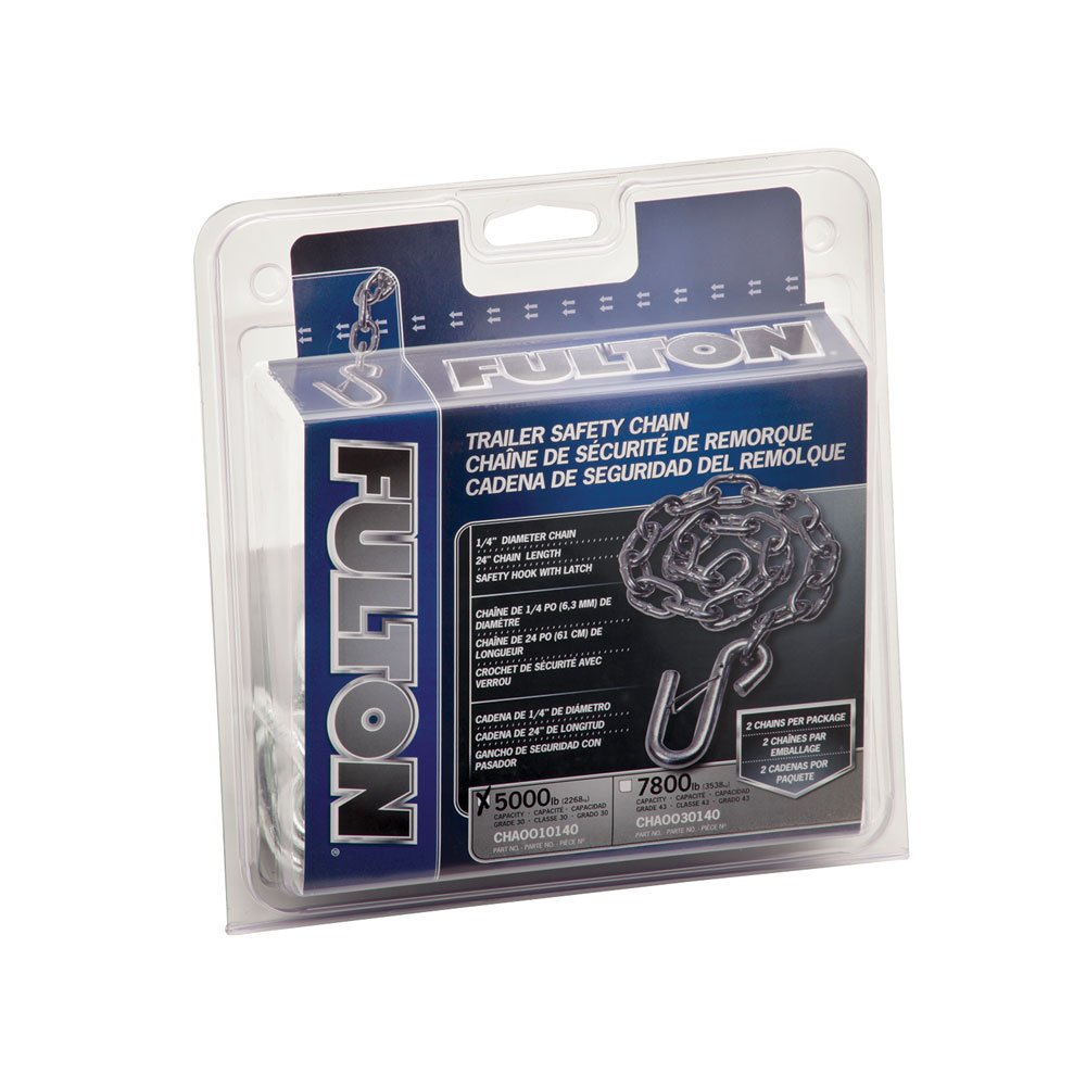 Fulton Cha0010140 24'' Trailer Hitch Safety Chain With S-Hook With Latch (5000 Lbs. Capacity). 2 Piece