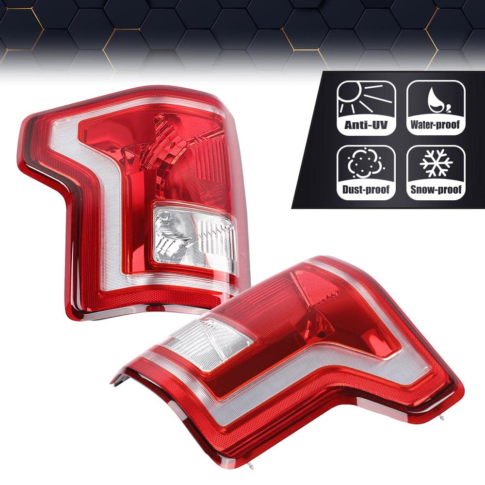 Pit66 Tail Lights Compatible With Ford F150 2015-2017 (Submodel: Lariat, Xl, Xlt) Red Lens Rear Lights Brake Lamps Drive & Passe
