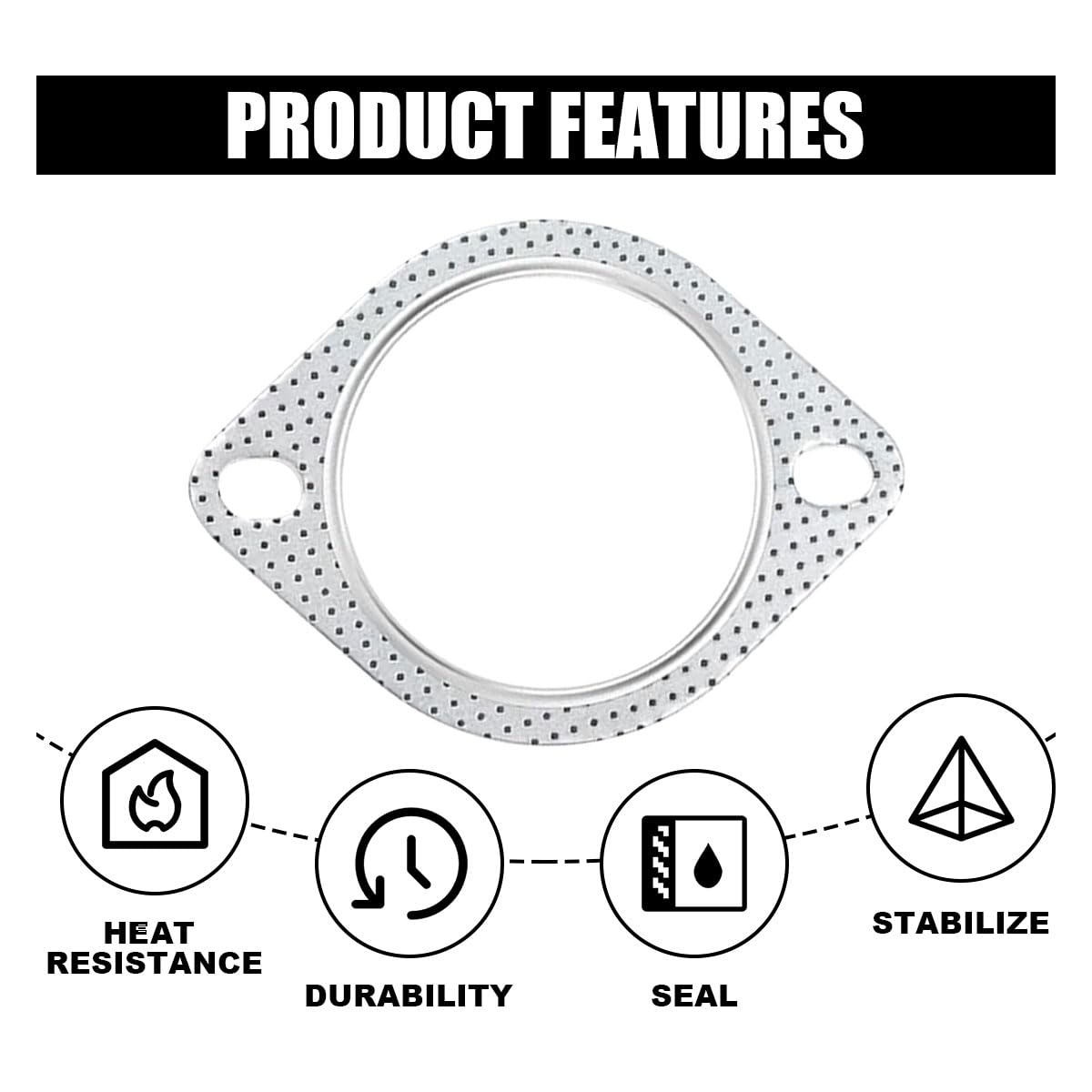 2Pcs Car Exhaust Gasket, Ultra Seal 2-Bolt 3-Inch Exhaust Flange Gasket Standard Exhaust Gasket, Reinforced High Temperature Gas